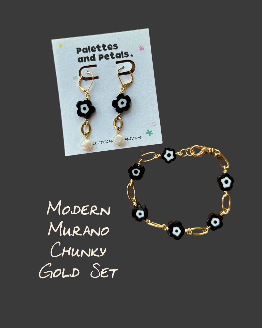 Murano Flower Chain Earring and Bracelet Sets