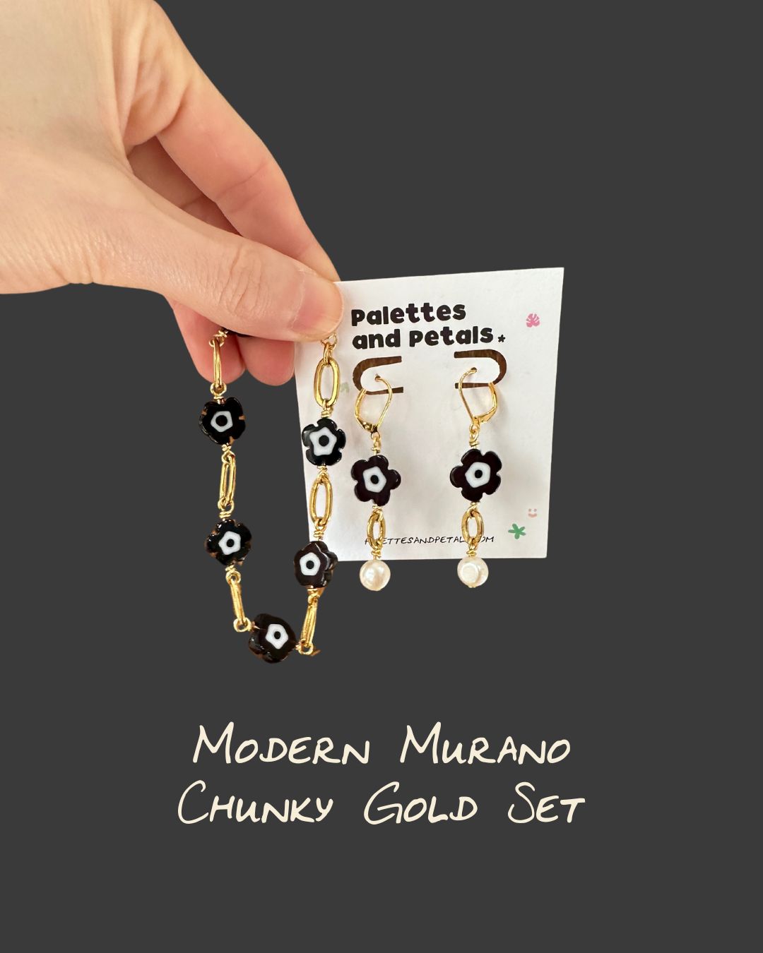 Murano Flower Chain Earring and Bracelet Sets