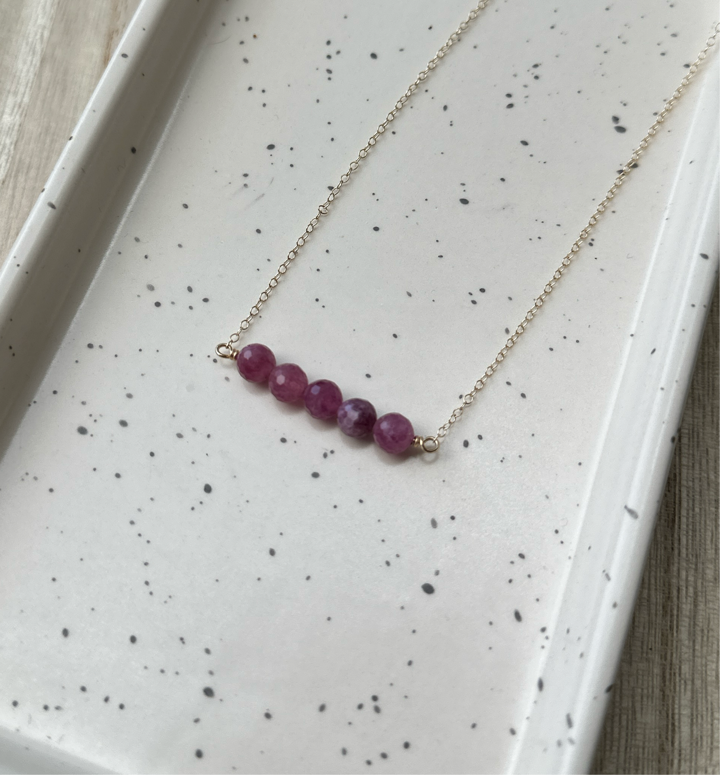 Gold Filled Pink Ruby Bar Necklace