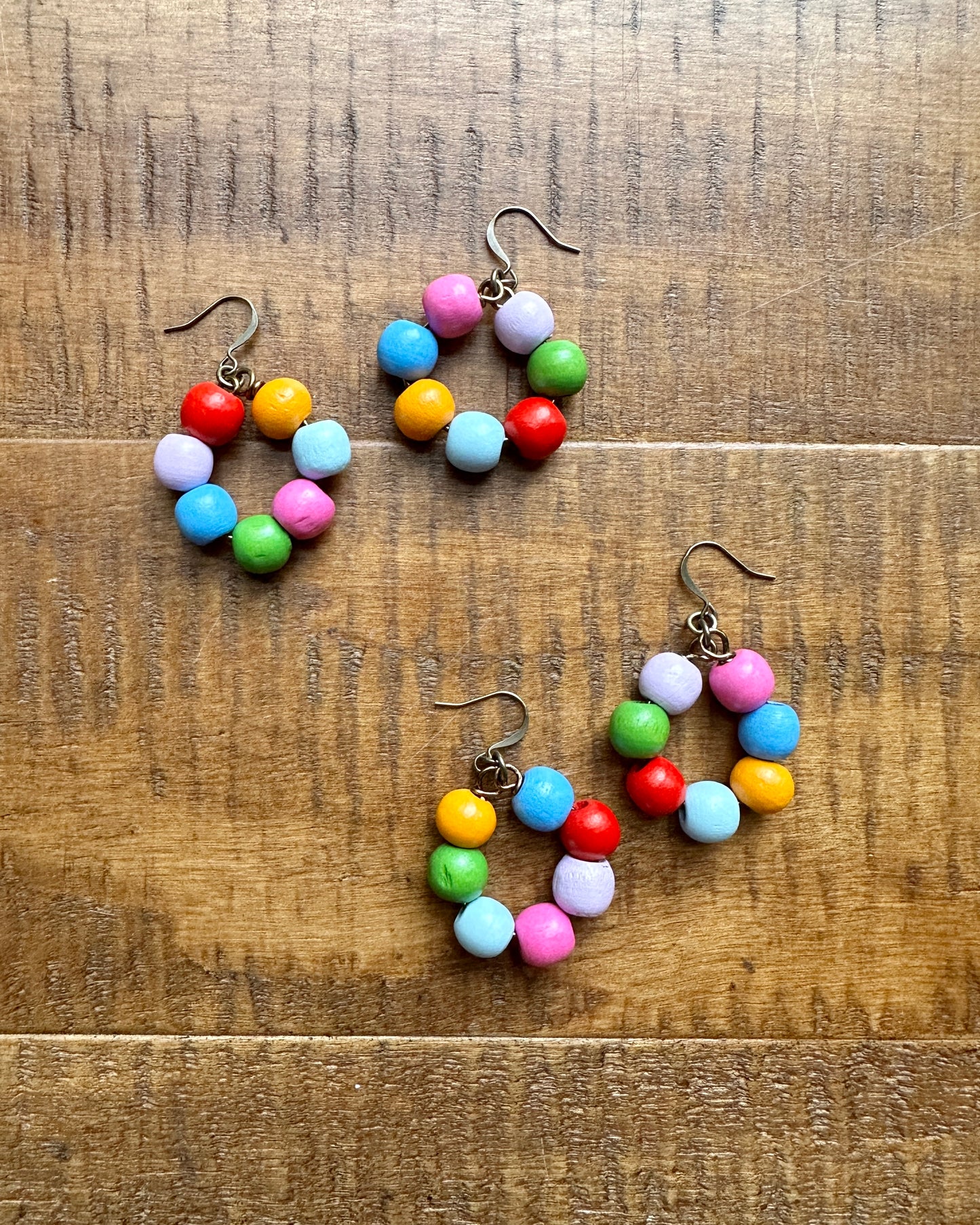 Multicolor Wood Bead Hoops