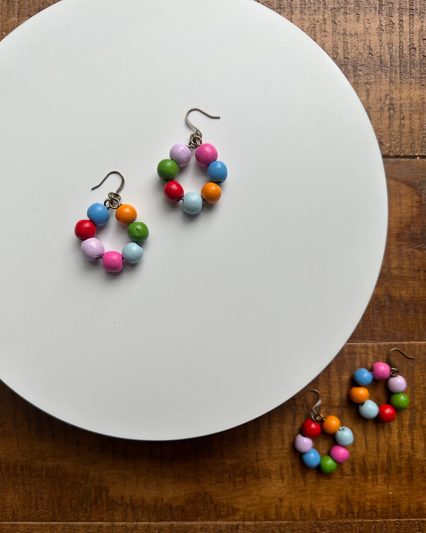 Multicolor Wood Bead Hoops