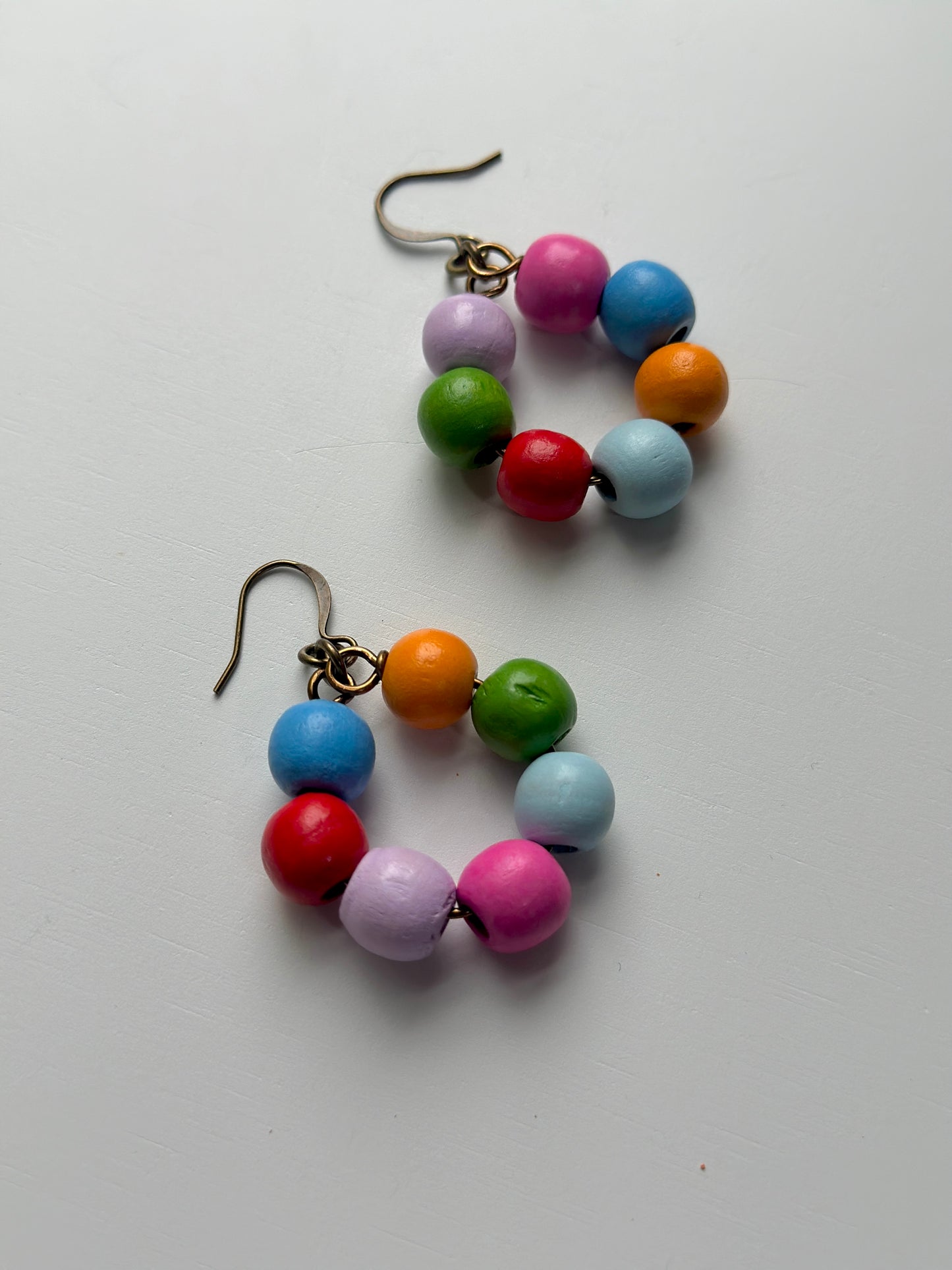 Multicolor Wood Bead Hoops