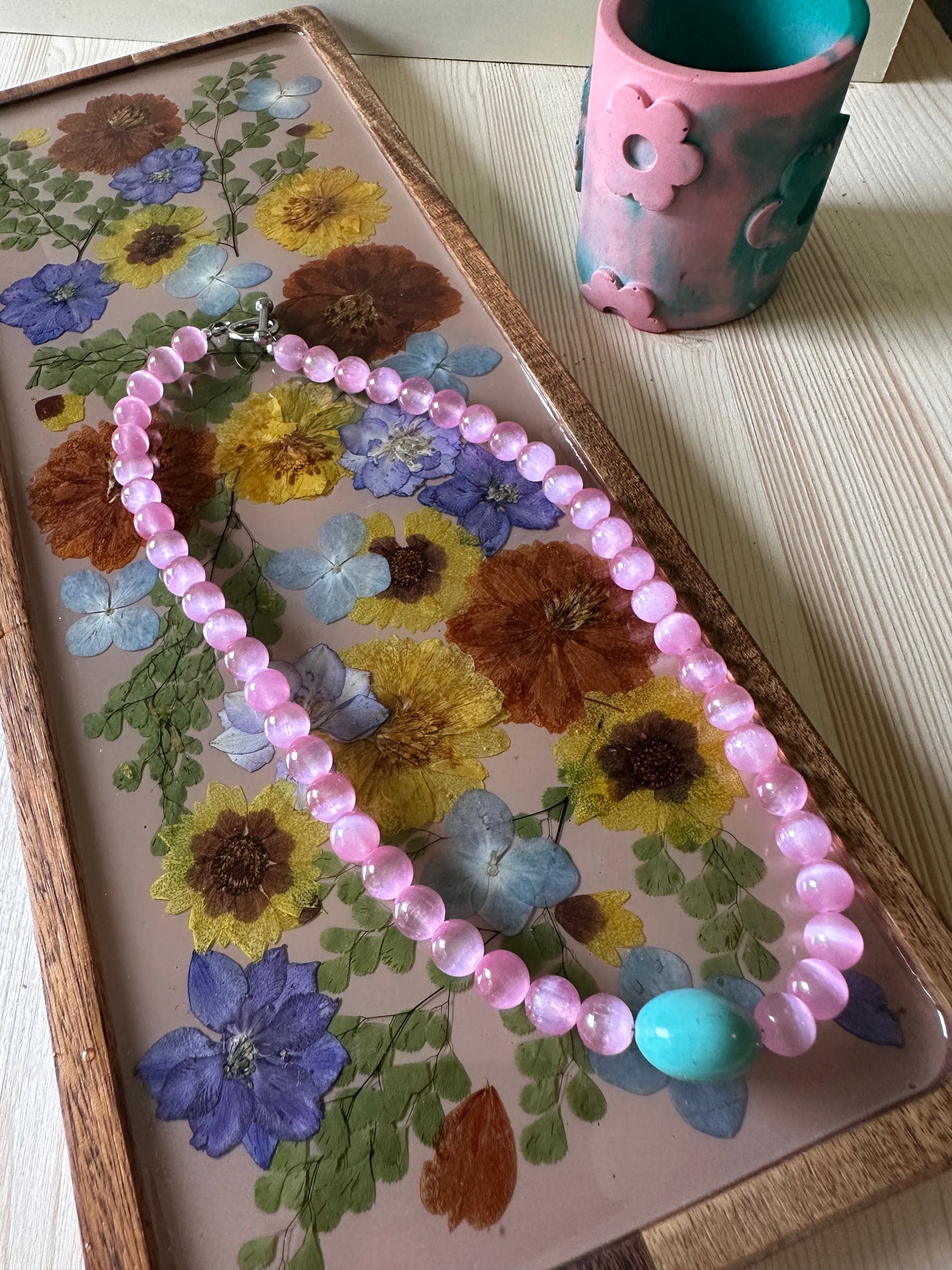 Large Floral Decorative Tray with Beige Background