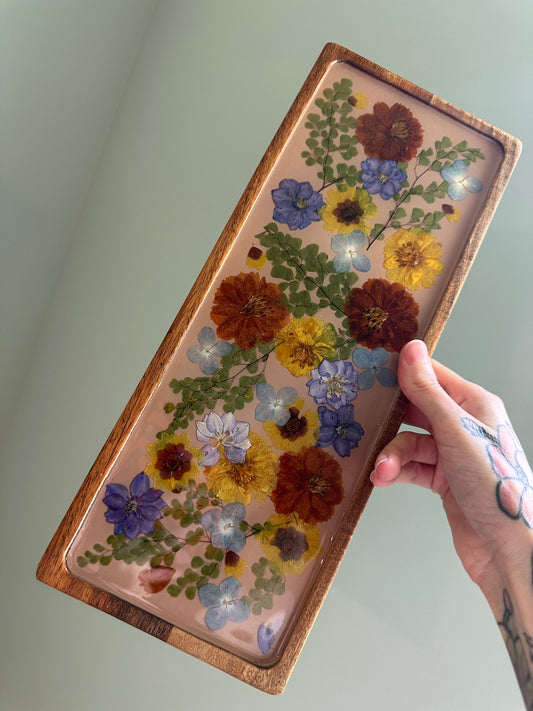 Large Floral Decorative Tray with Beige Background