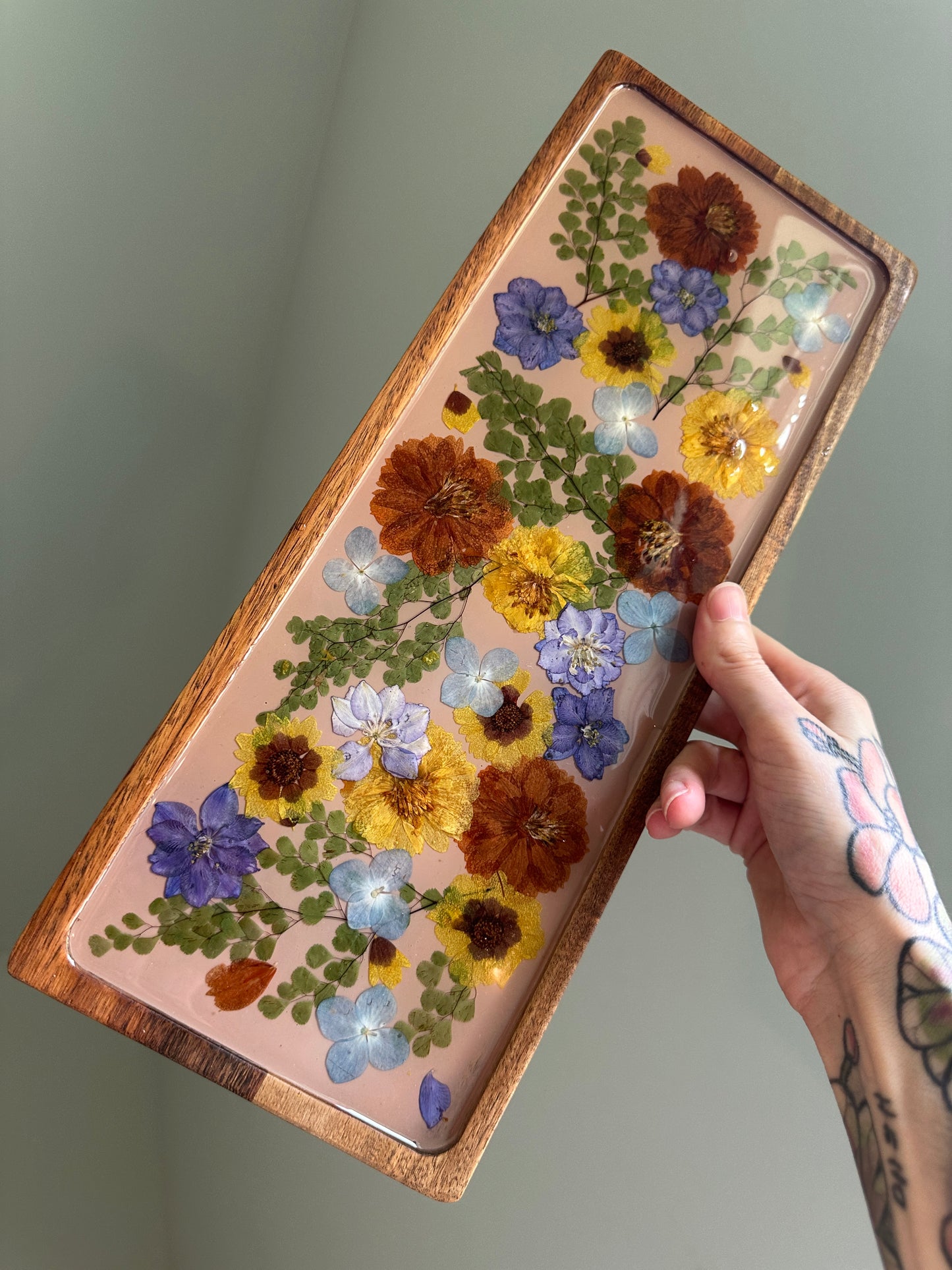 Large Floral Decorative Tray with Beige Background