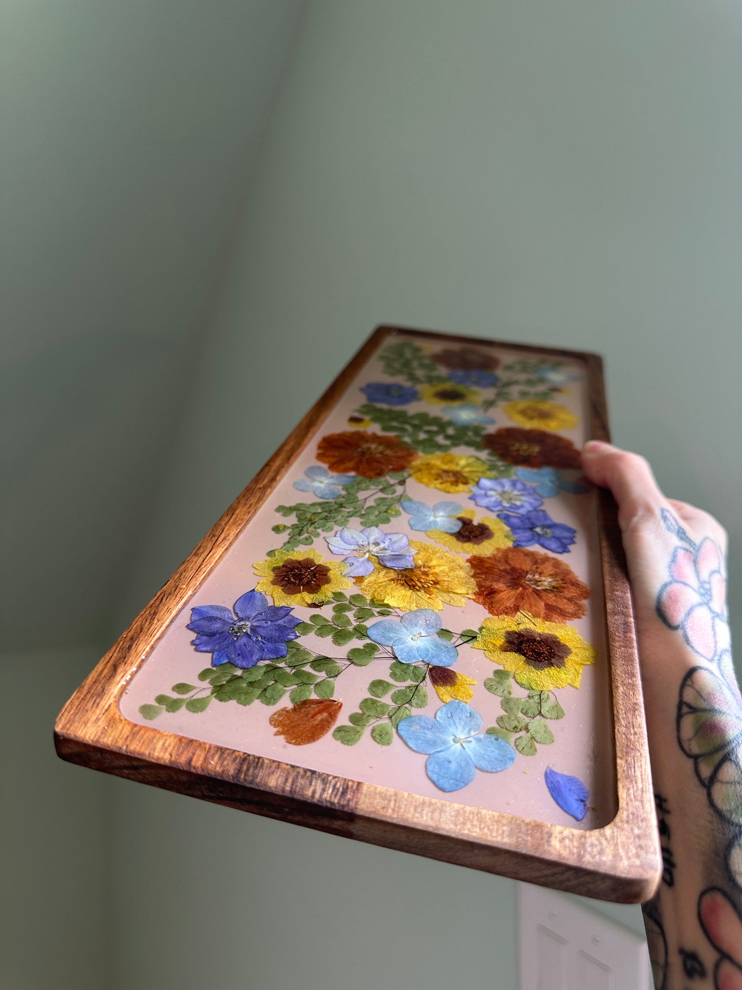 Large Floral Decorative Tray with Beige Background