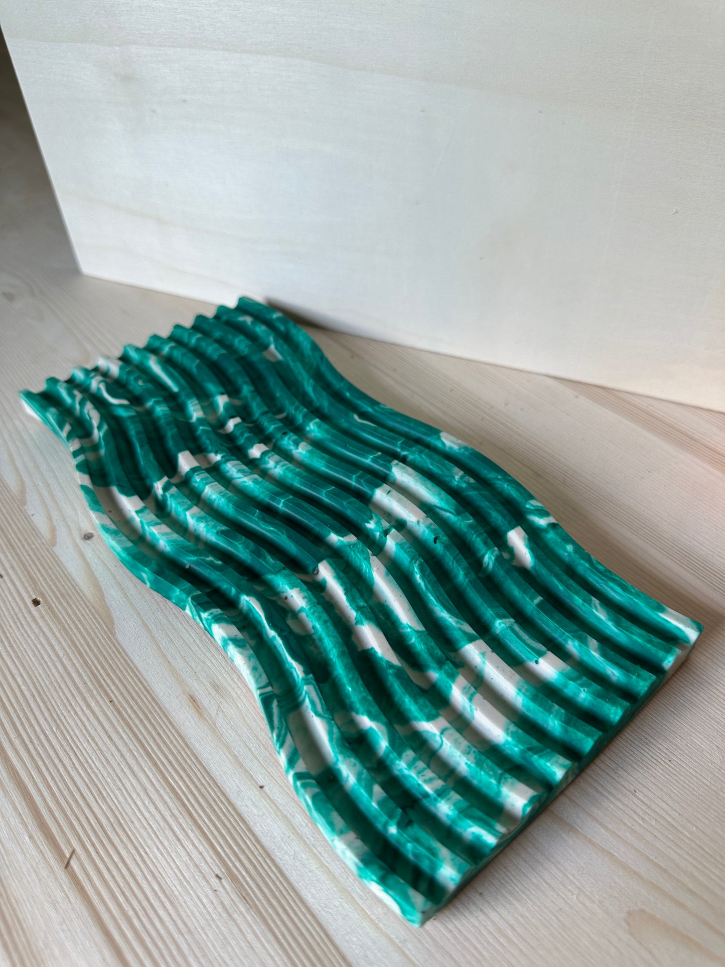 Geometric Squiggle Decorative Tray (teal and white)