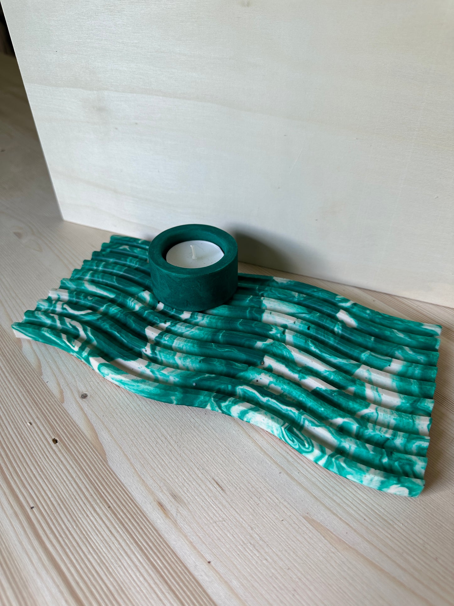 Geometric Squiggle Decorative Tray (teal and white)