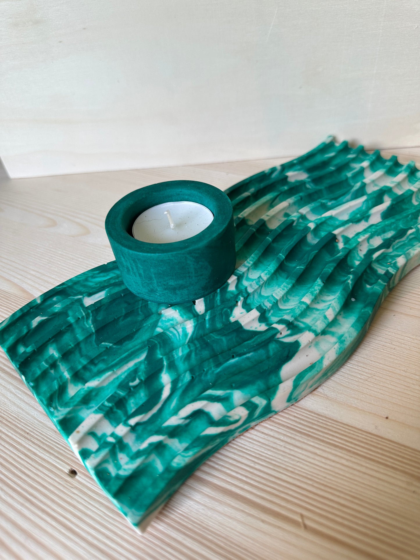 Geometric Squiggle Decorative Tray (teal and white)