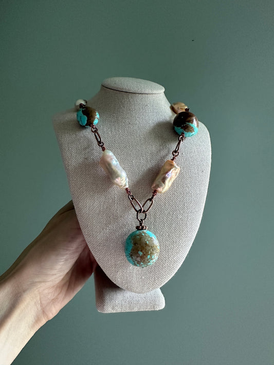 Vintage Number 8 Turquoise and Pearl Necklace