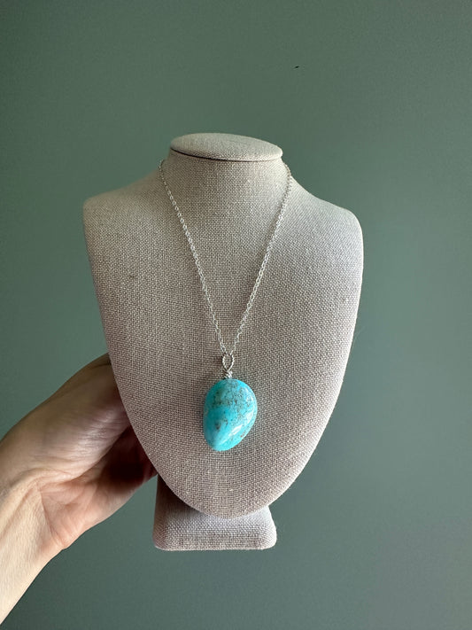 Kingman Turquoise Pendant Sterling Silver Chain Necklace
