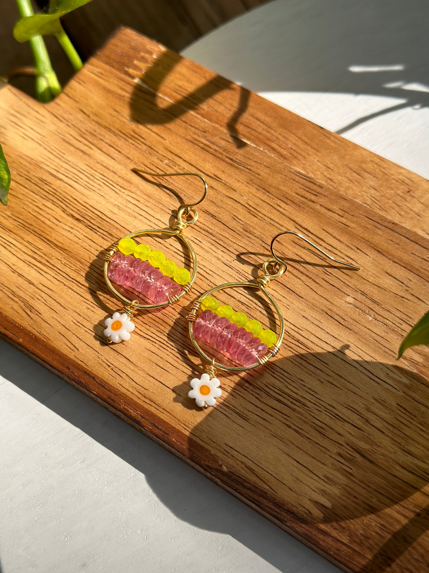 Pink Topaz and Daisy Earrings