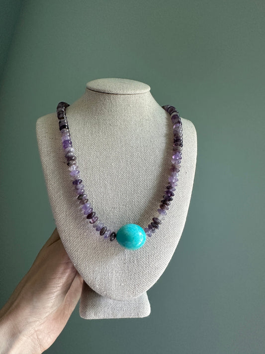 Amethyst and Kingman Turquoise Gemstone Beaded Necklace