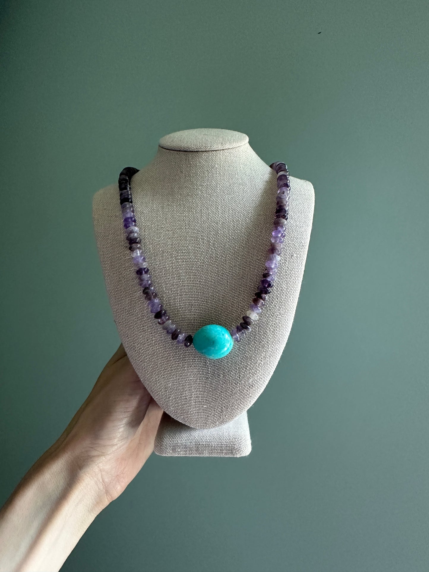 Amethyst and Kingman Turquoise Gemstone Beaded Necklace