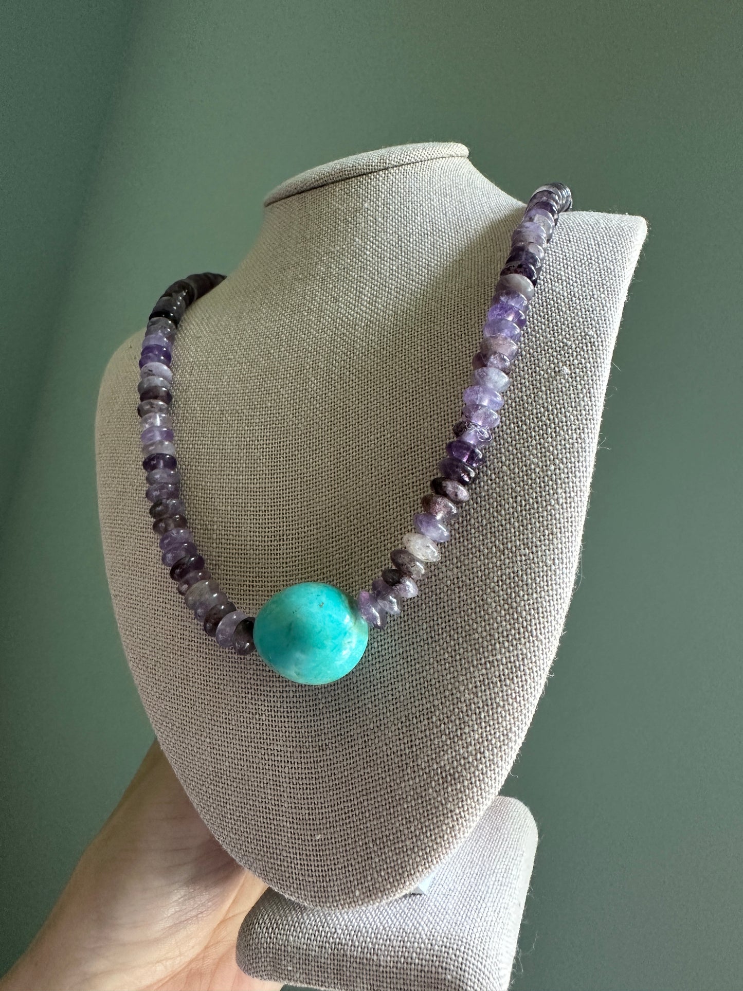 Amethyst and Kingman Turquoise Gemstone Beaded Necklace
