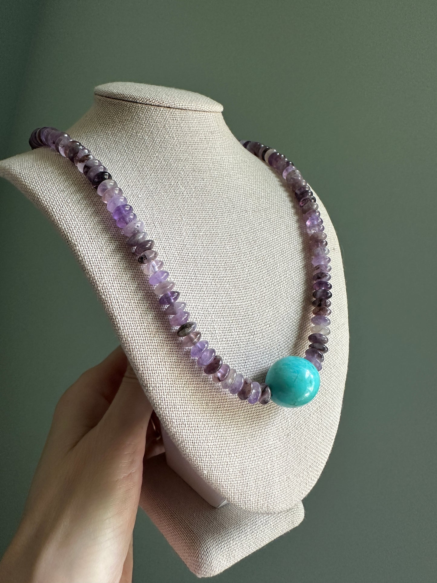 Amethyst and Kingman Turquoise Gemstone Beaded Necklace