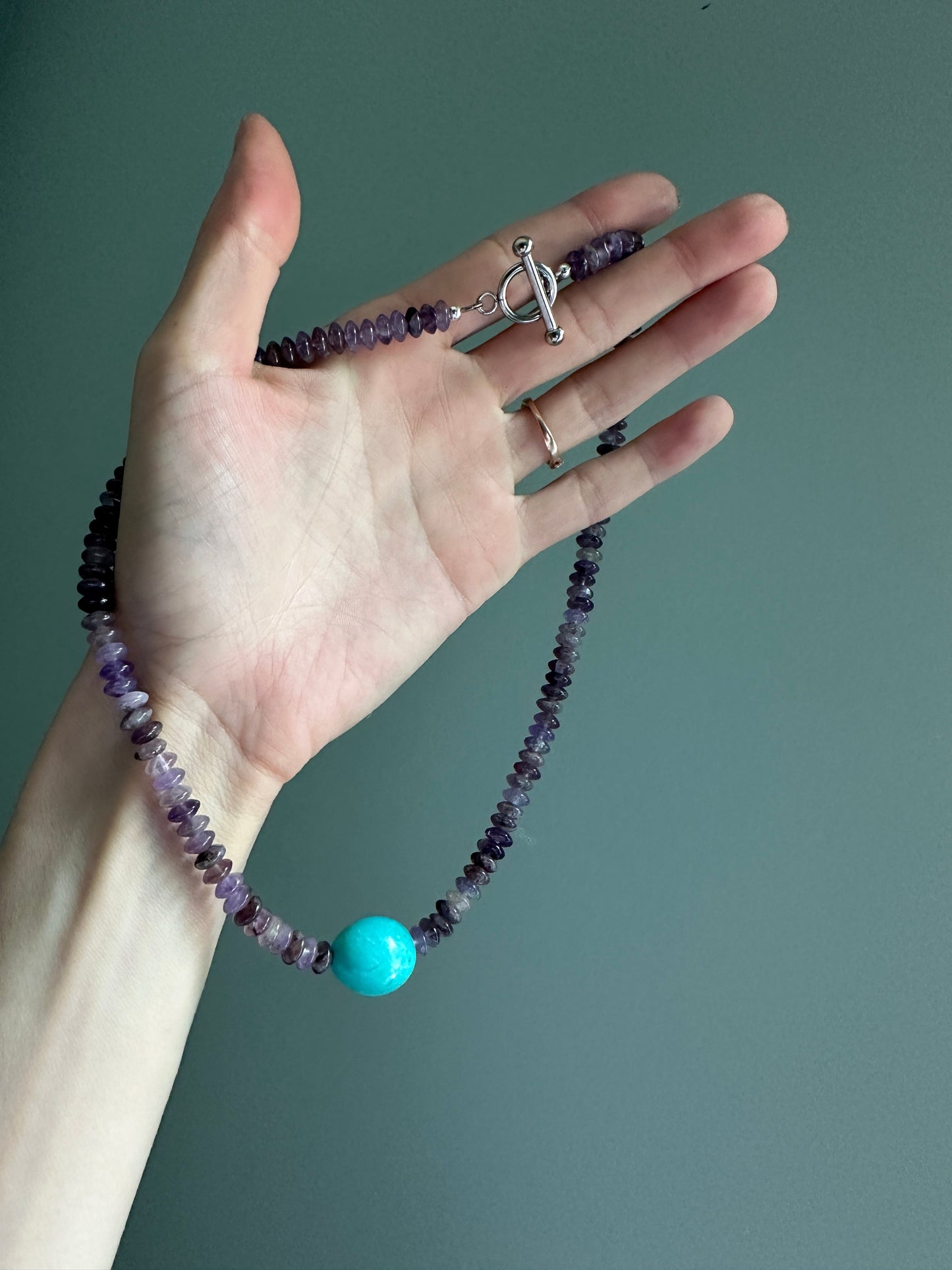 Amethyst and Kingman Turquoise Gemstone Beaded Necklace