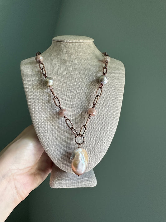 Baroque Pearl Necklace with Moonstone and Edison Pearls