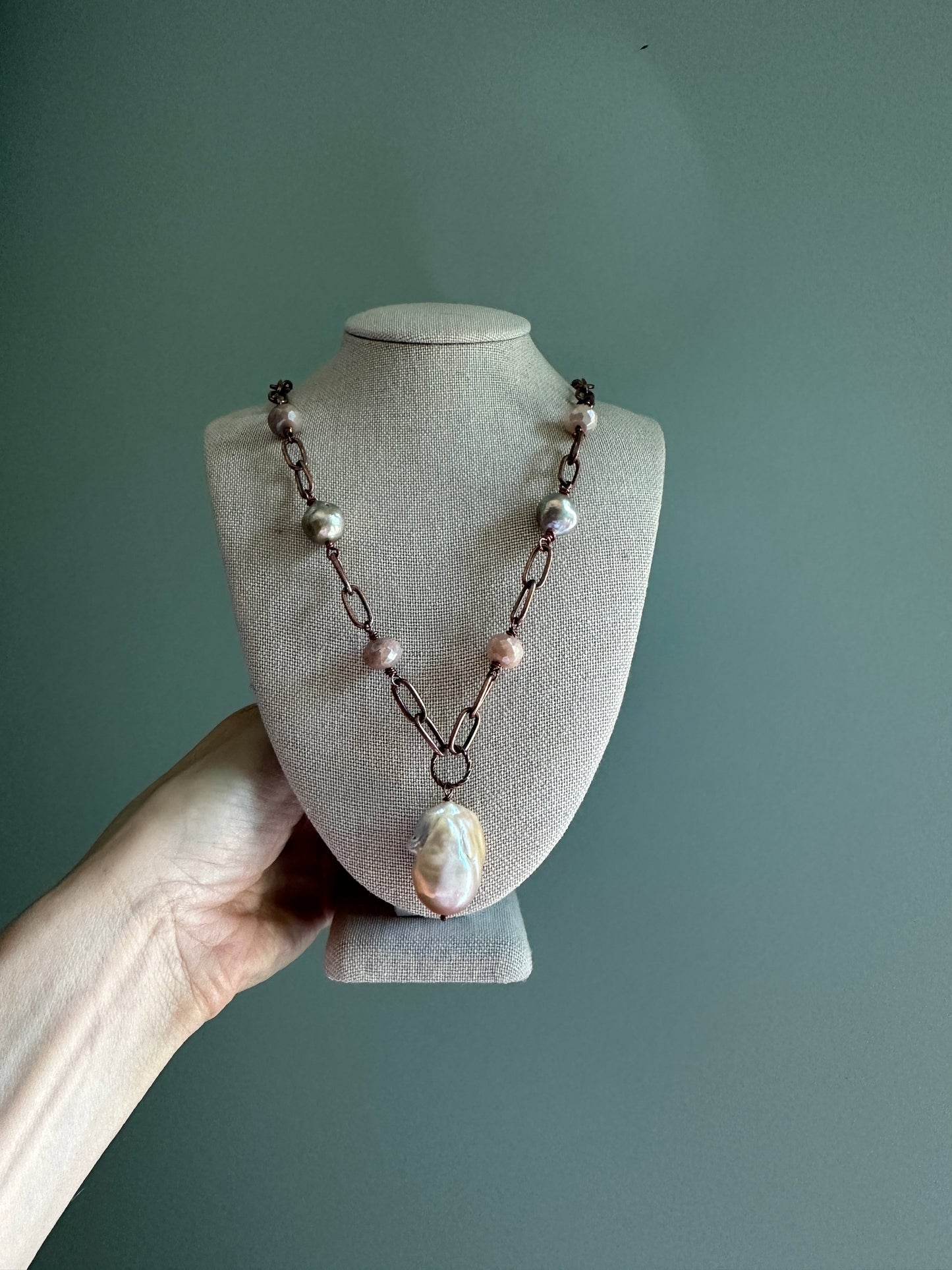 Baroque Pearl Necklace with Moonstone and Edison Pearls
