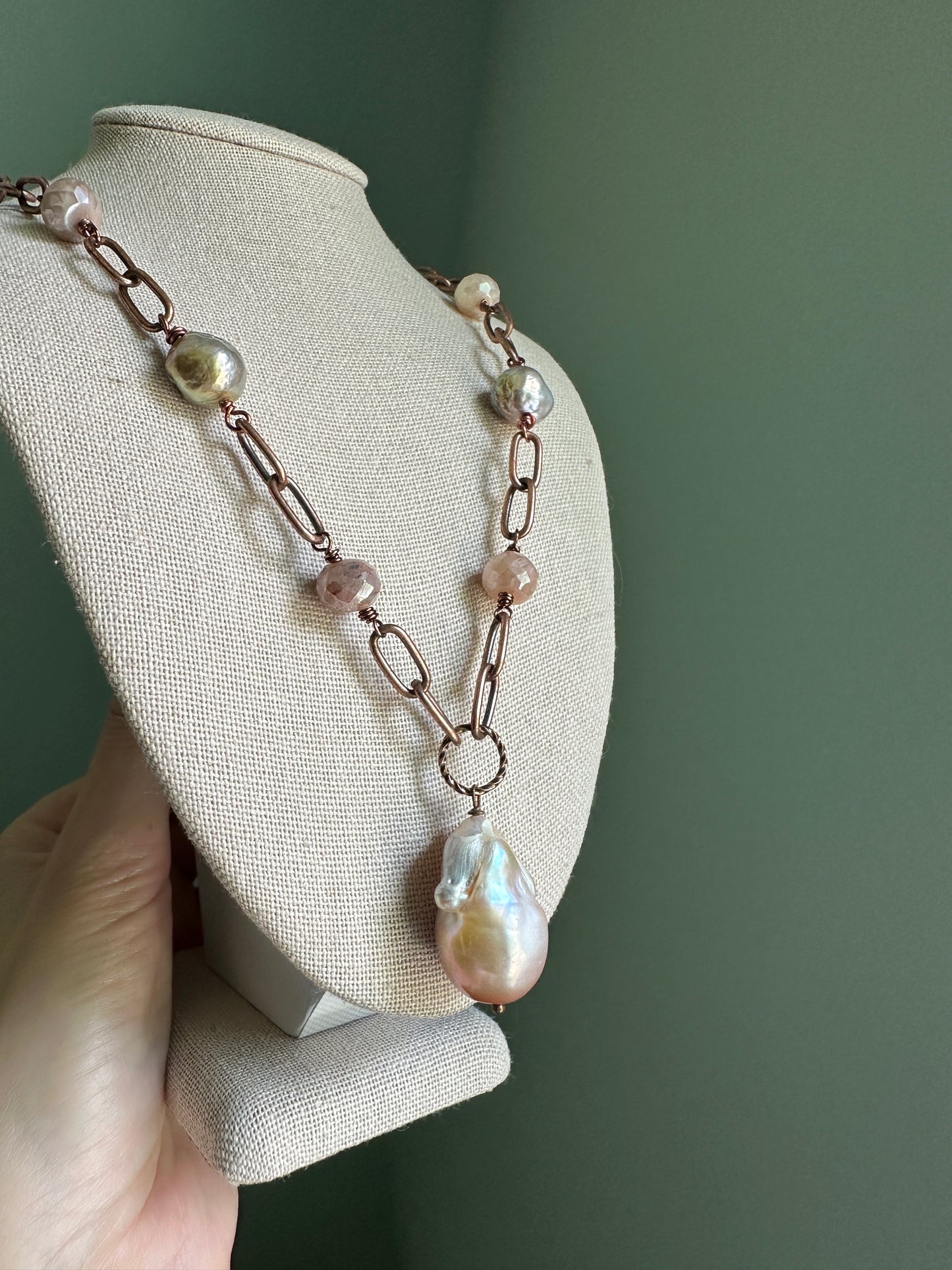 Baroque Pearl Necklace with Moonstone and Edison Pearls