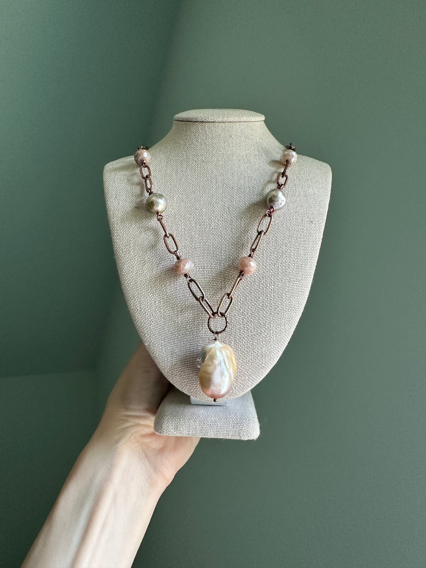 Baroque Pearl Necklace with Moonstone and Edison Pearls
