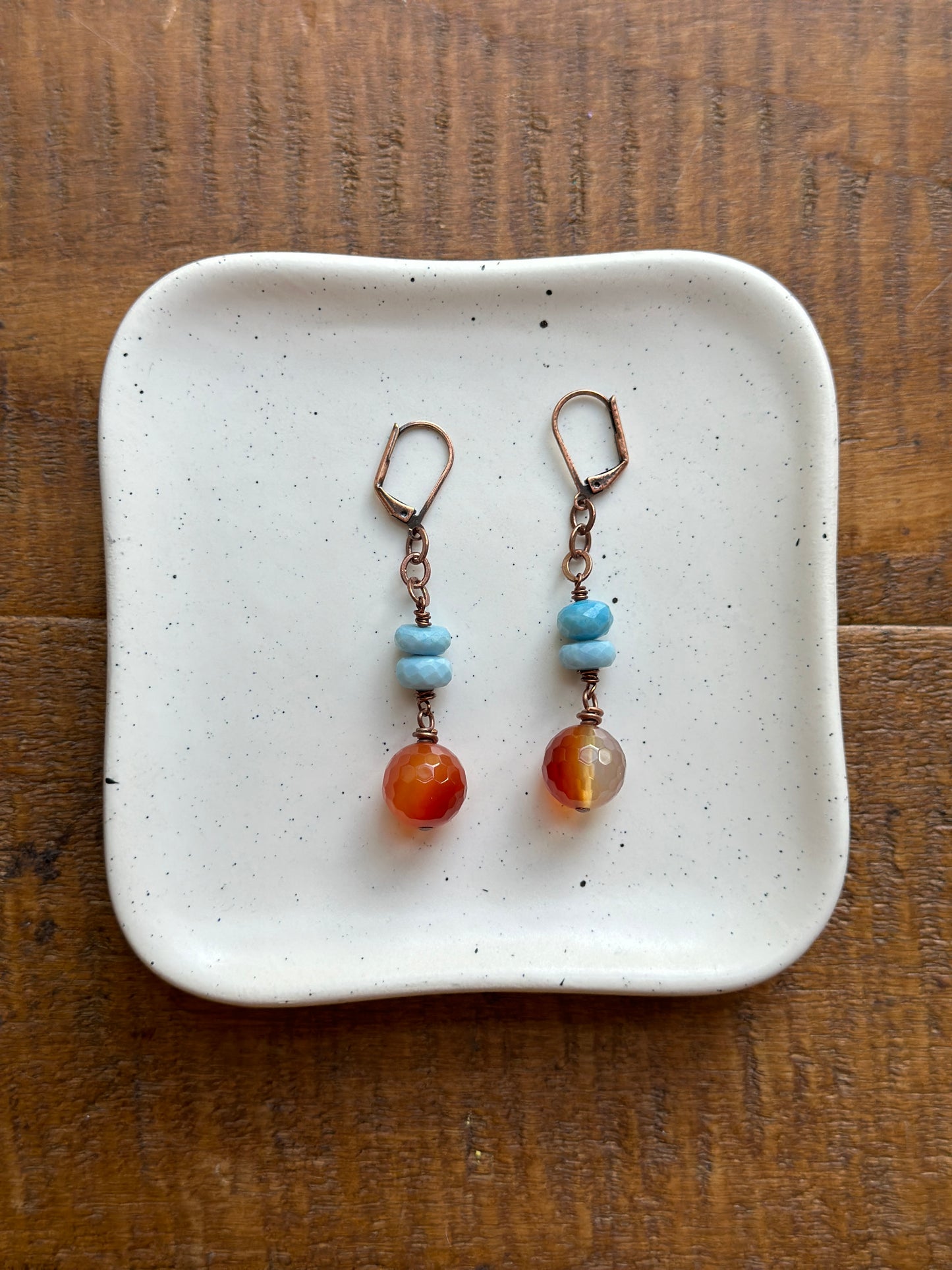Blue Opal and Carnelian Earrings