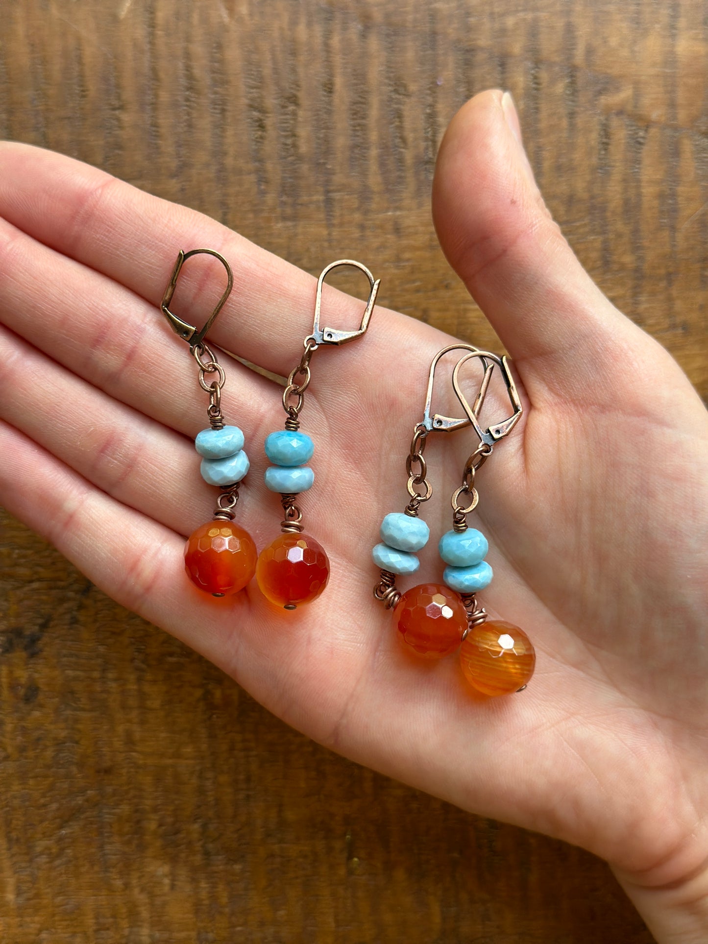 Blue Opal and Carnelian Earrings
