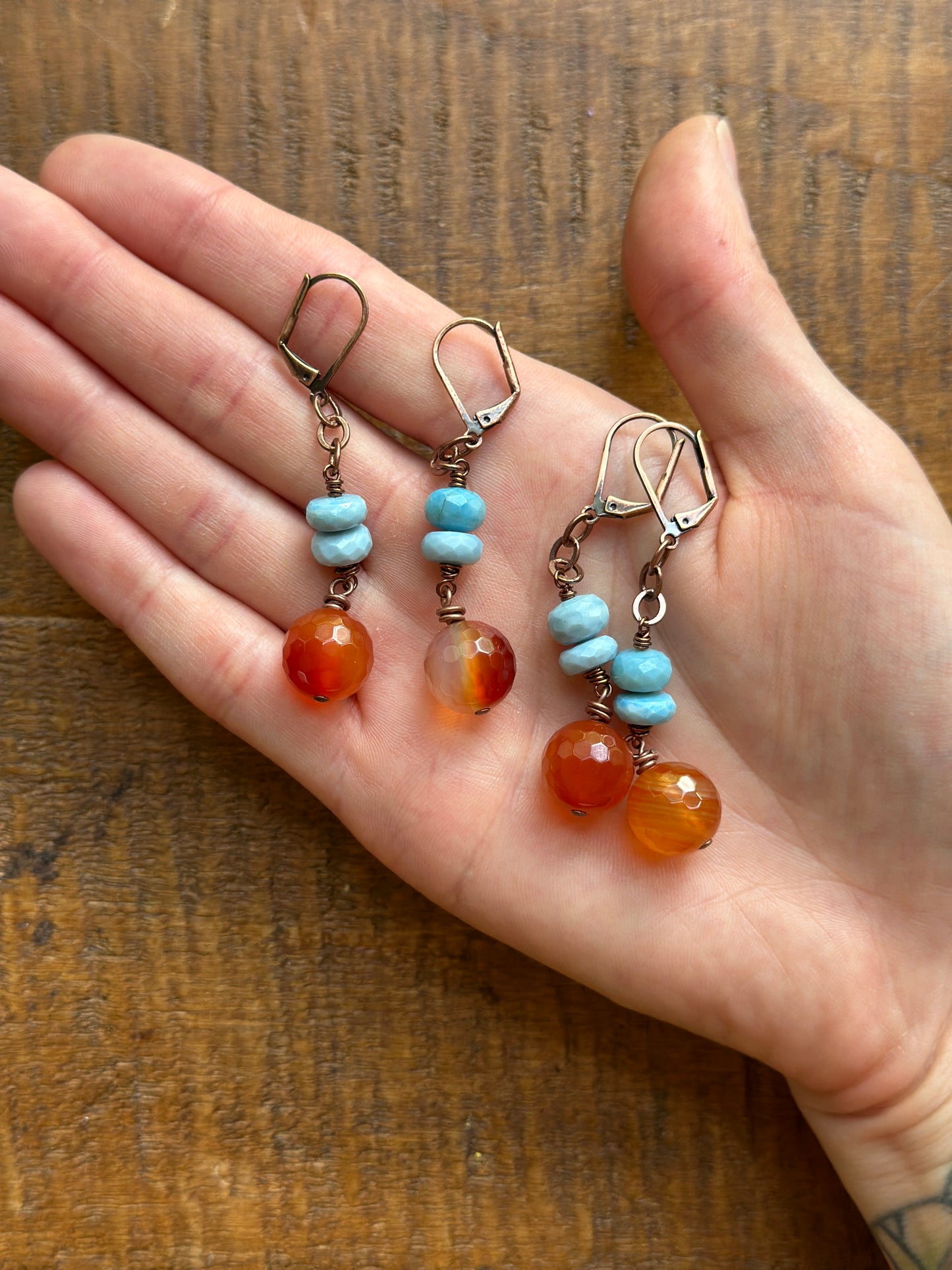 Blue Opal and Carnelian Earrings