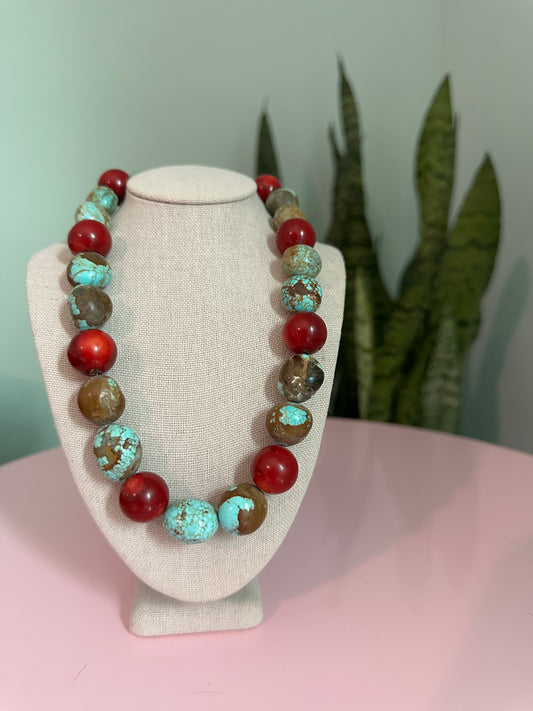 Vintage Number 8 Turquoise and Red Coral