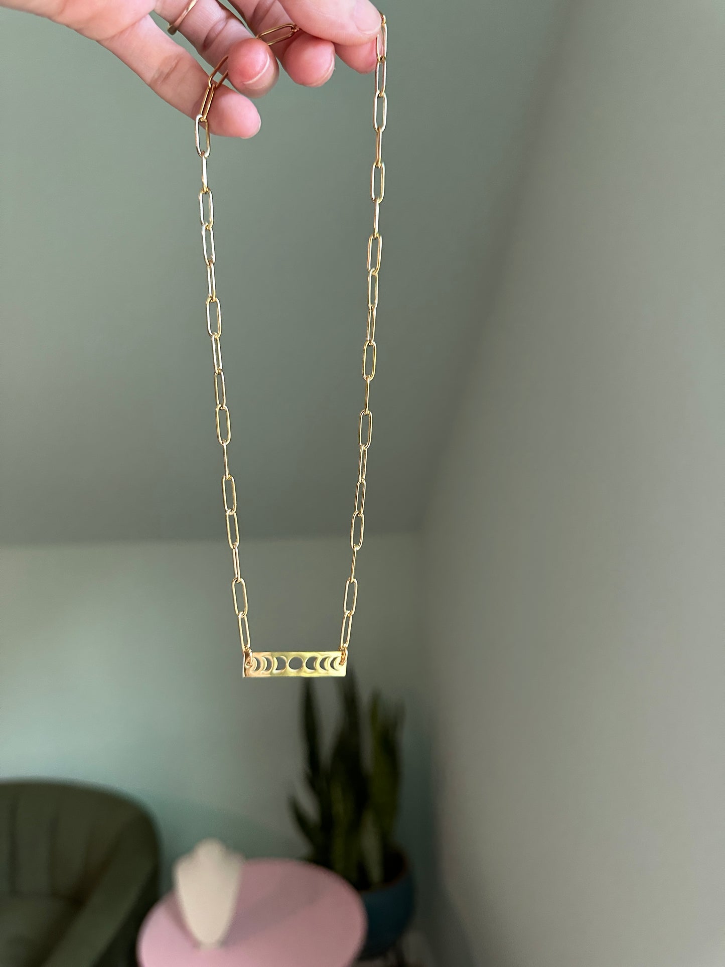 Golden Moon Phases Paperclip Chain Necklace