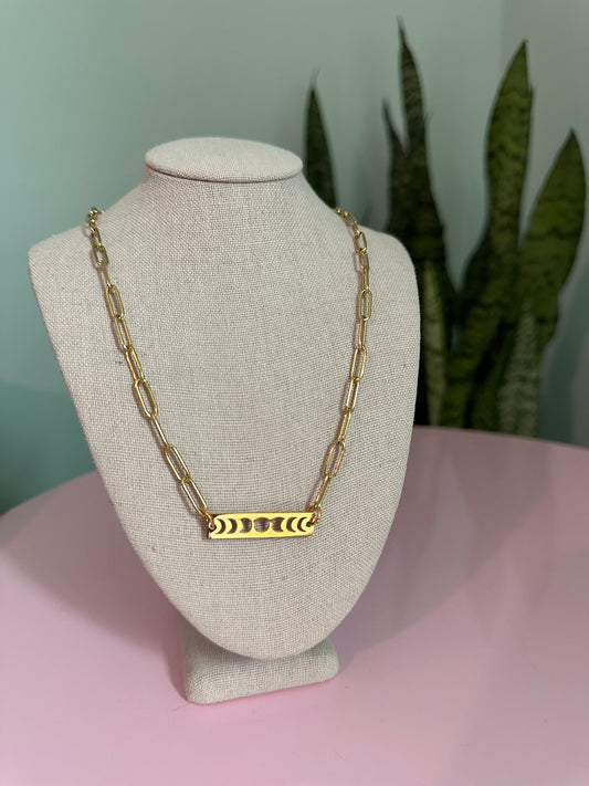 Golden Moon Phases Paperclip Chain Necklace