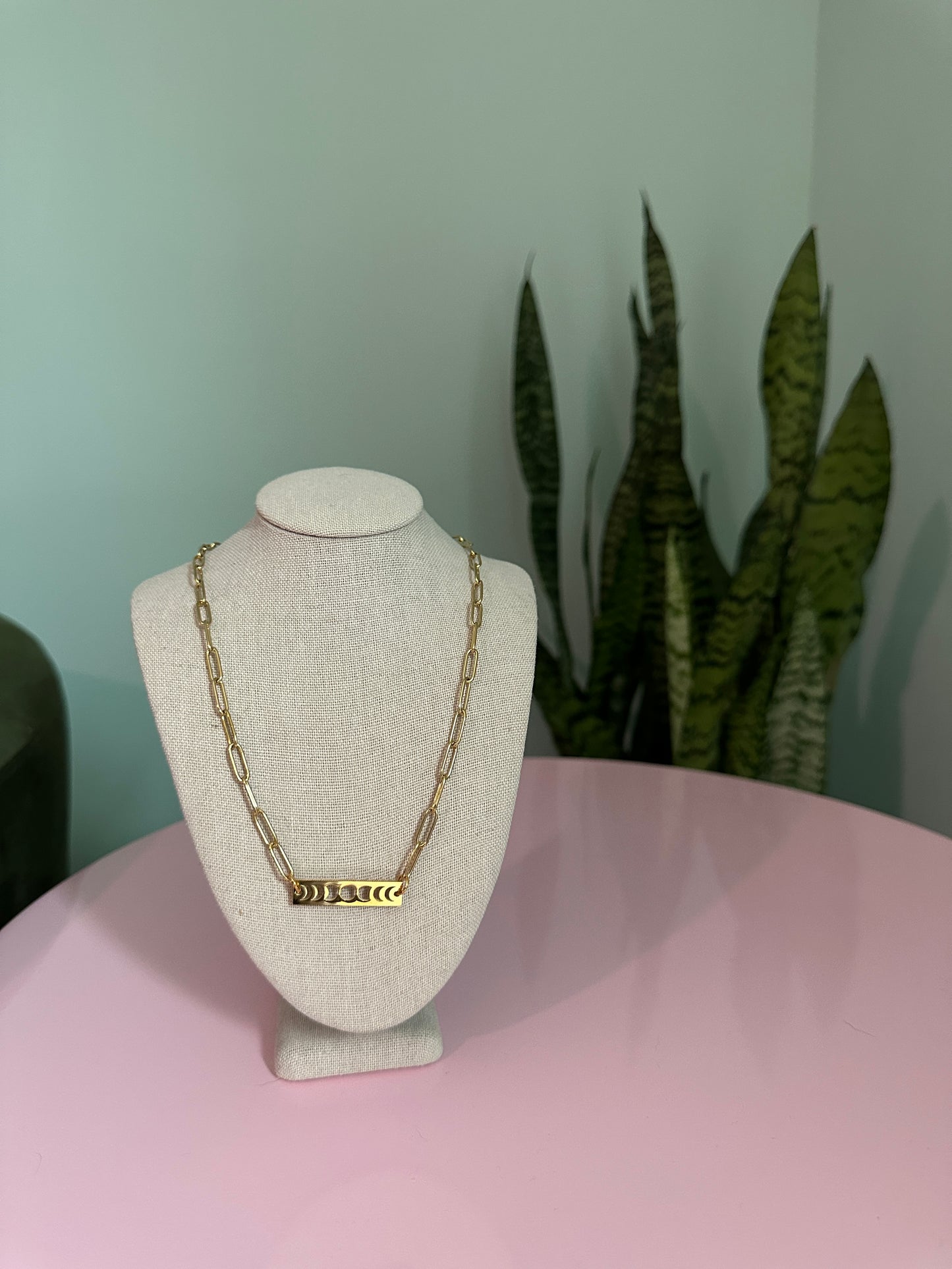 Golden Moon Phases Paperclip Chain Necklace