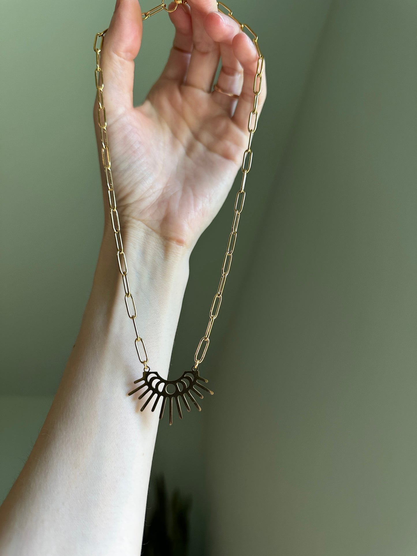 Golden Sunburst Moon Phase Necklace