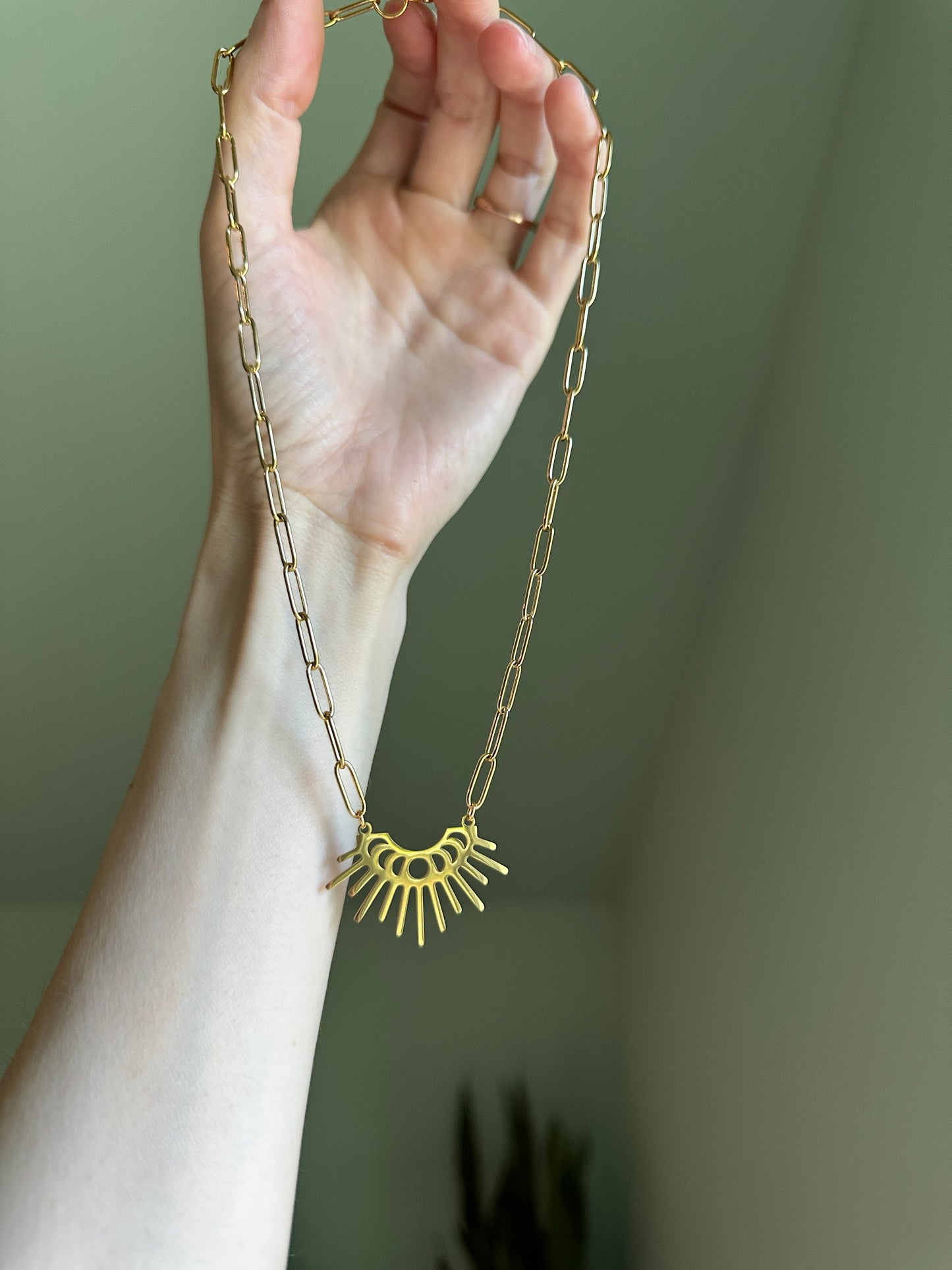 Golden Sunburst Moon Phase Necklace