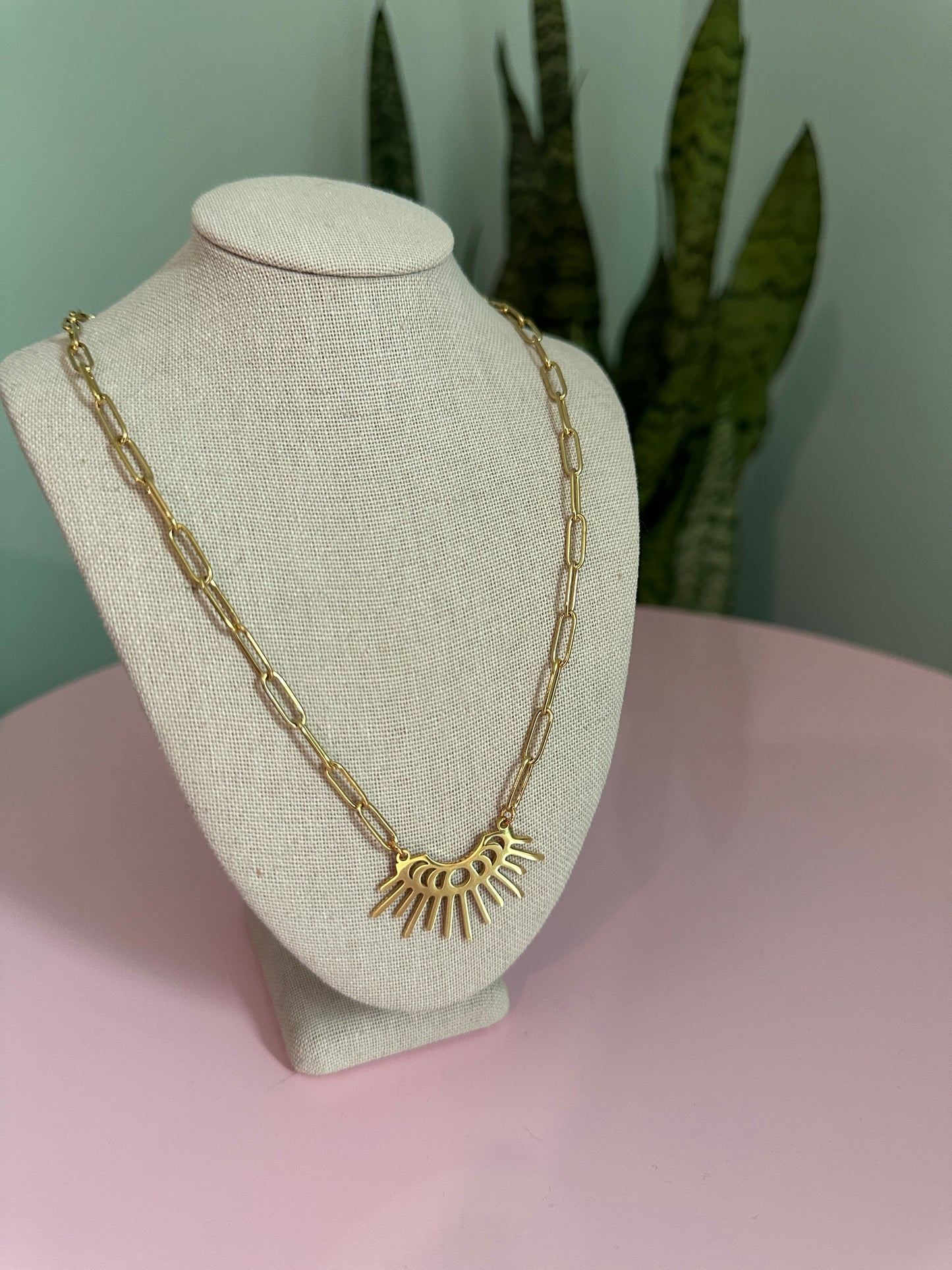 Golden Sunburst Moon Phase Necklace