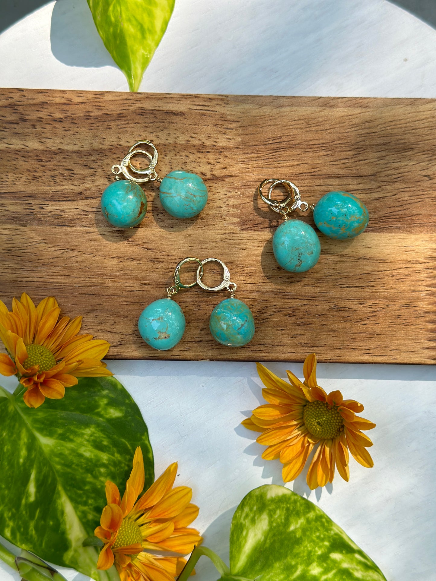 Kingman Turquoise Nugget Earrings - Gold Filled