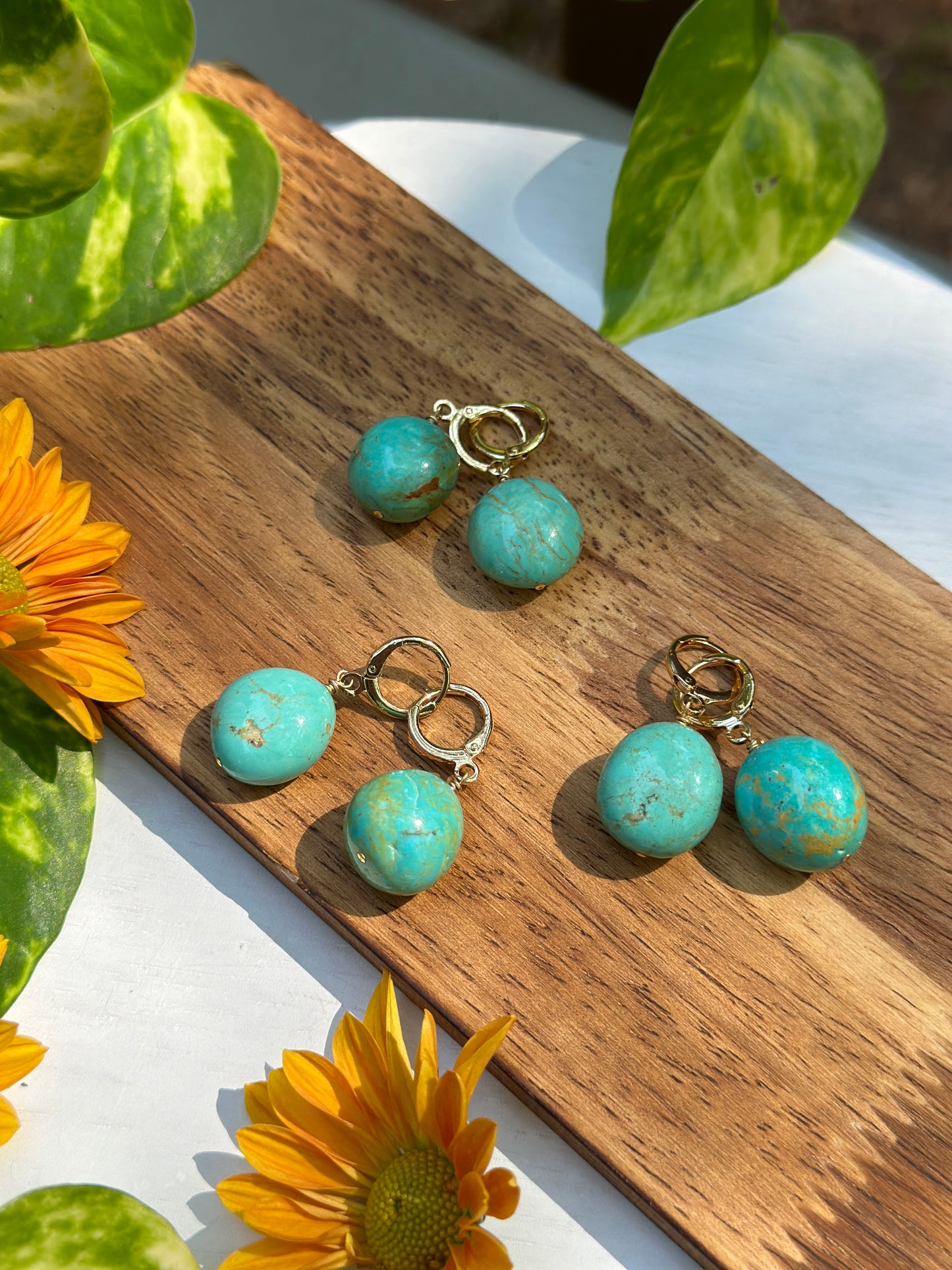 Kingman Turquoise Nugget Earrings - Gold Filled