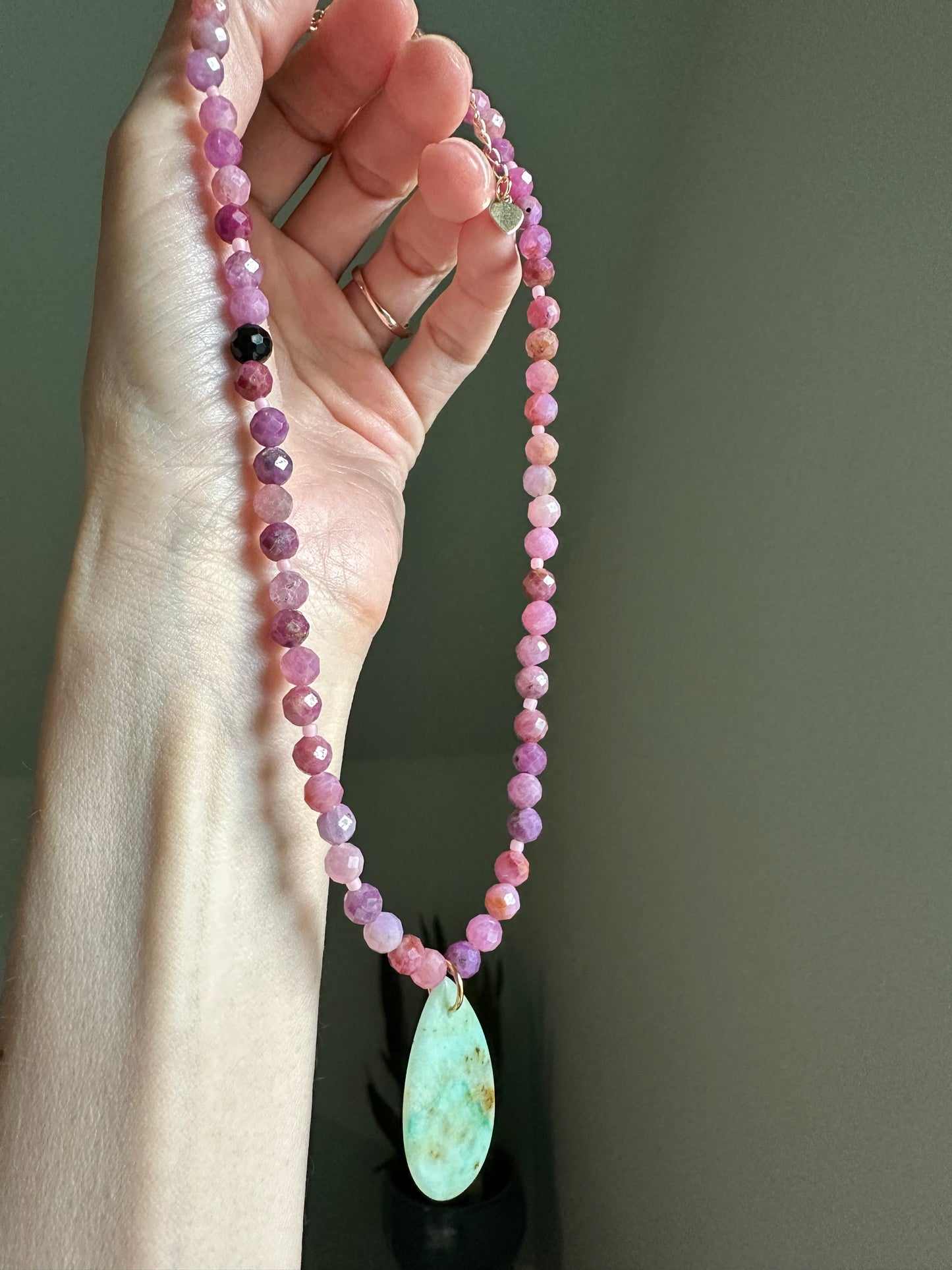 Pink Tourmaline & Chrysoprase Teardrop Necklace