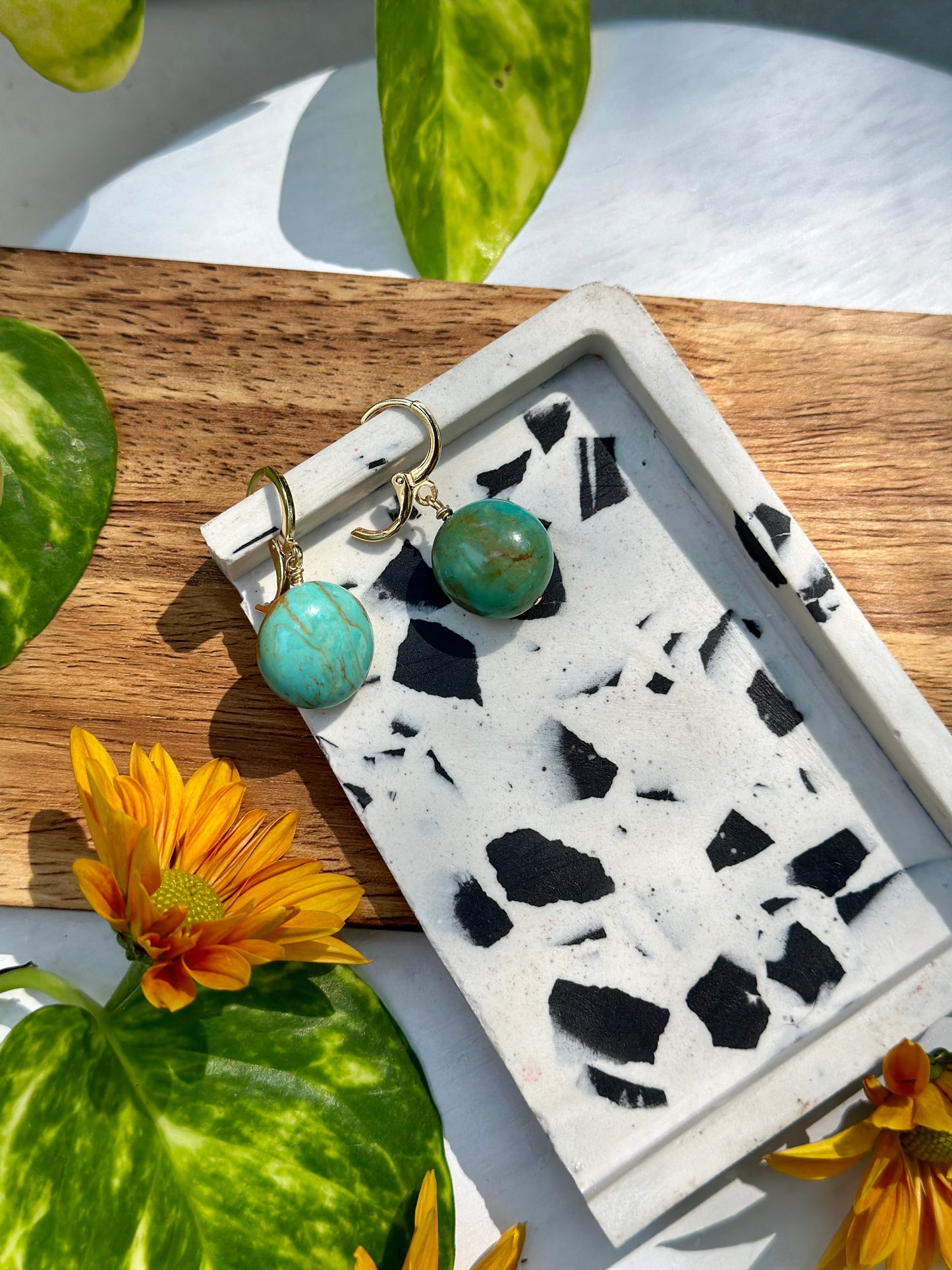 Kingman Turquoise Nugget Earrings - Gold Filled