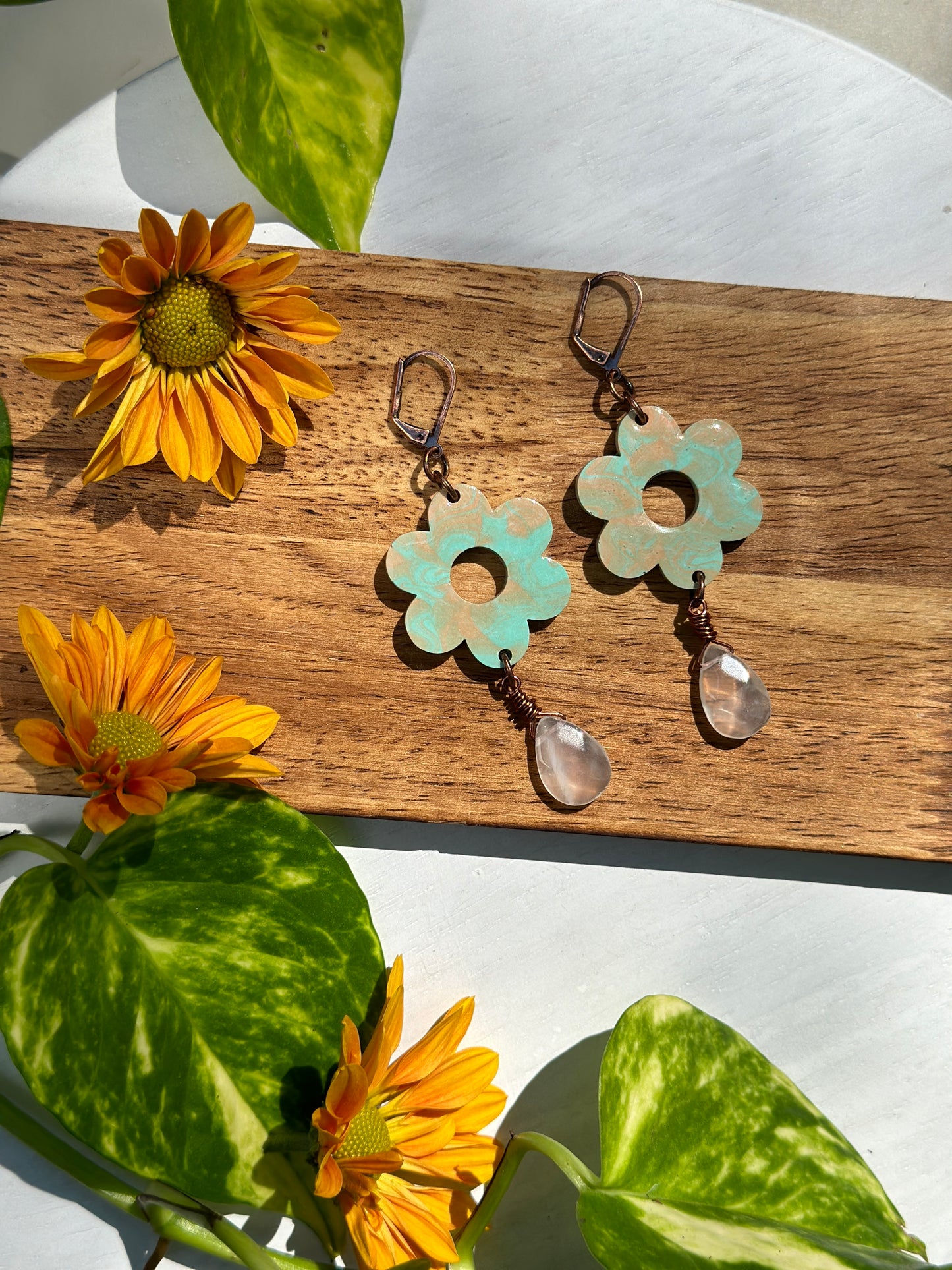 Vintage Daisy Earrings with Rose Quartz