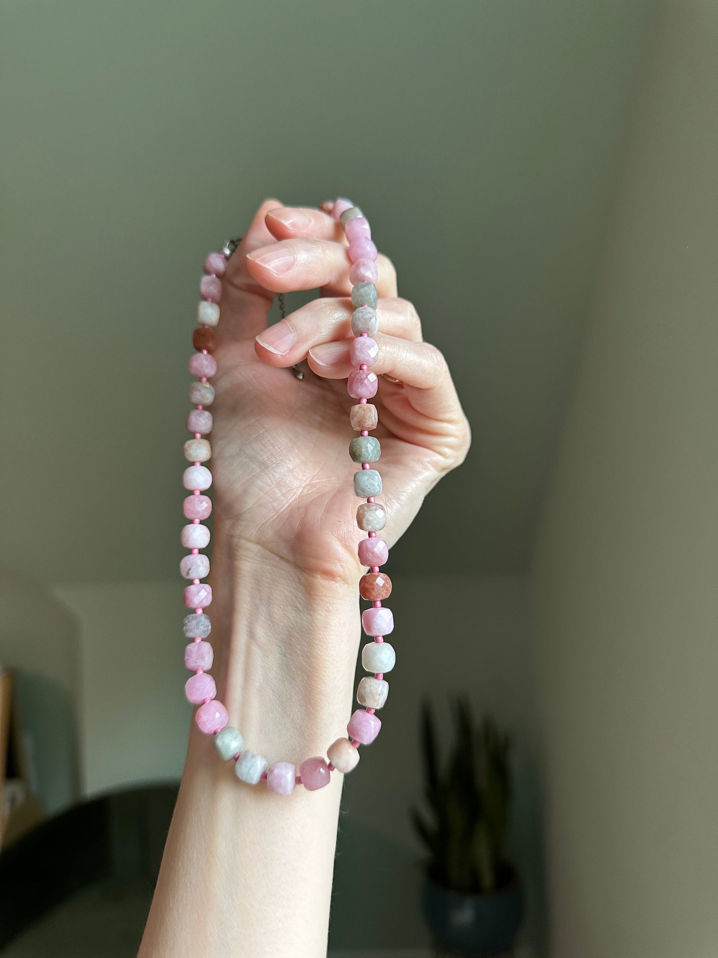 Faceted Cube Morganite Necklace