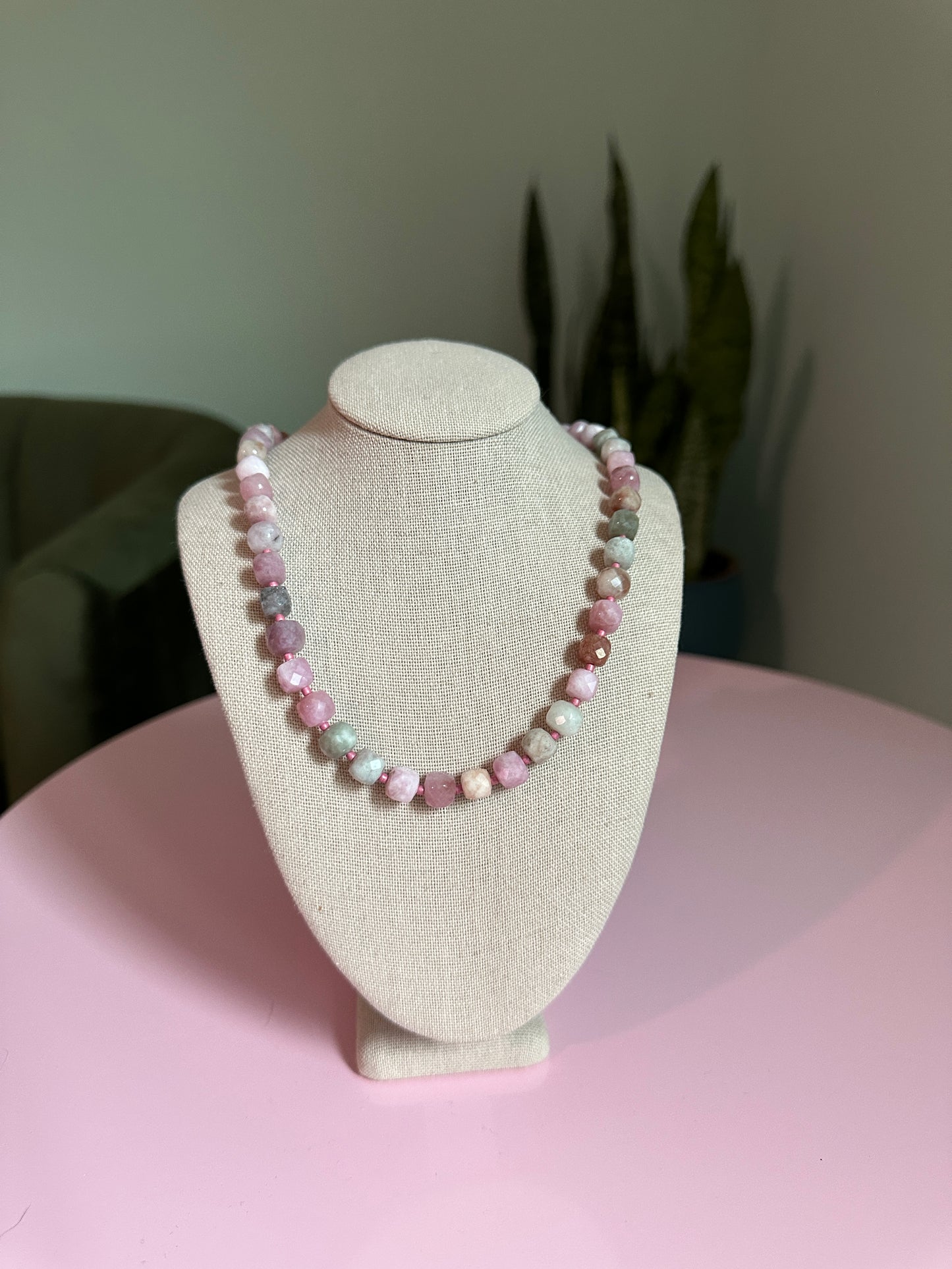 Faceted Cube Morganite Necklace