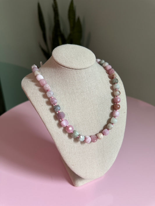 Faceted Cube Morganite Necklace