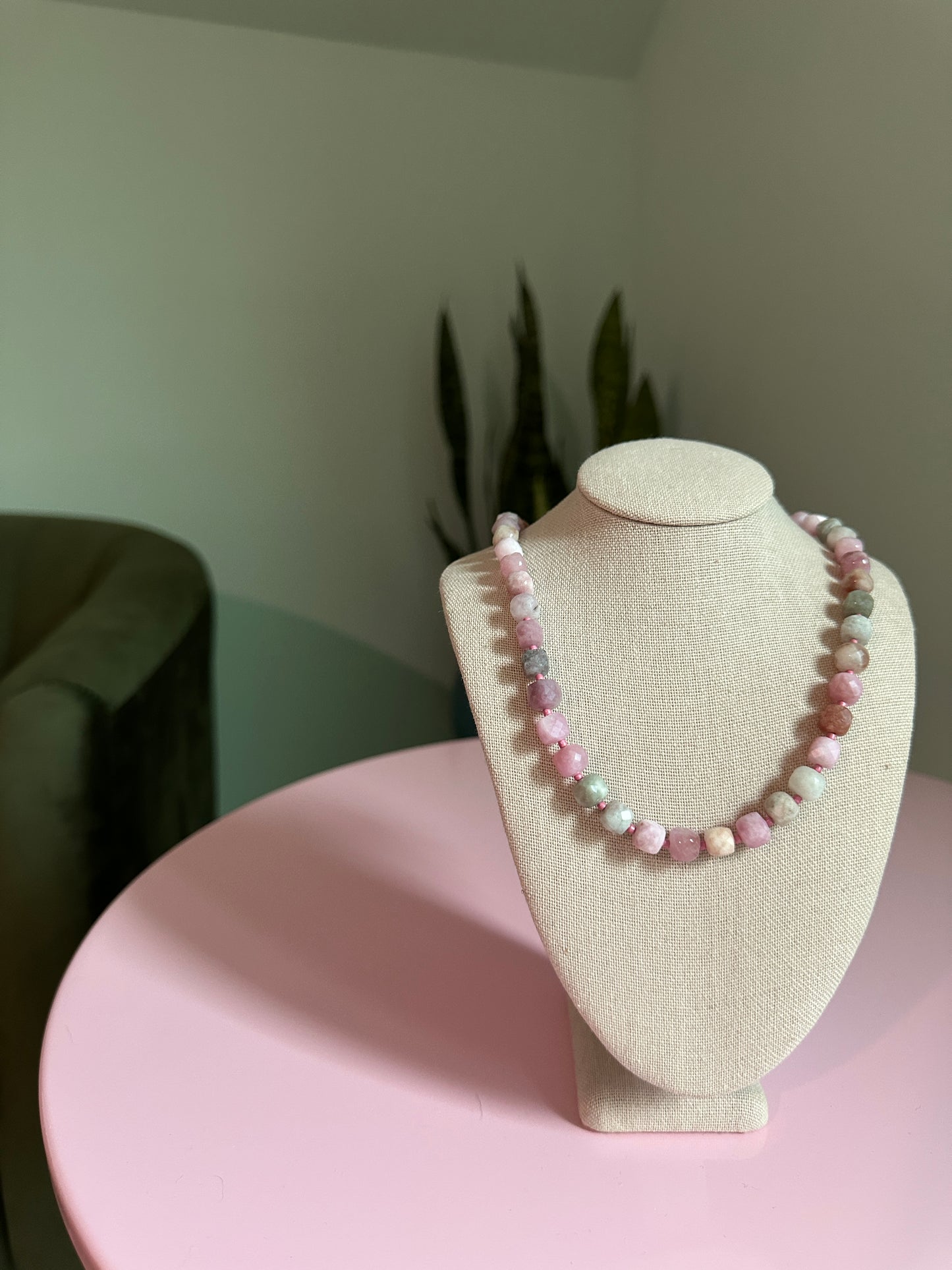 Faceted Cube Morganite Necklace