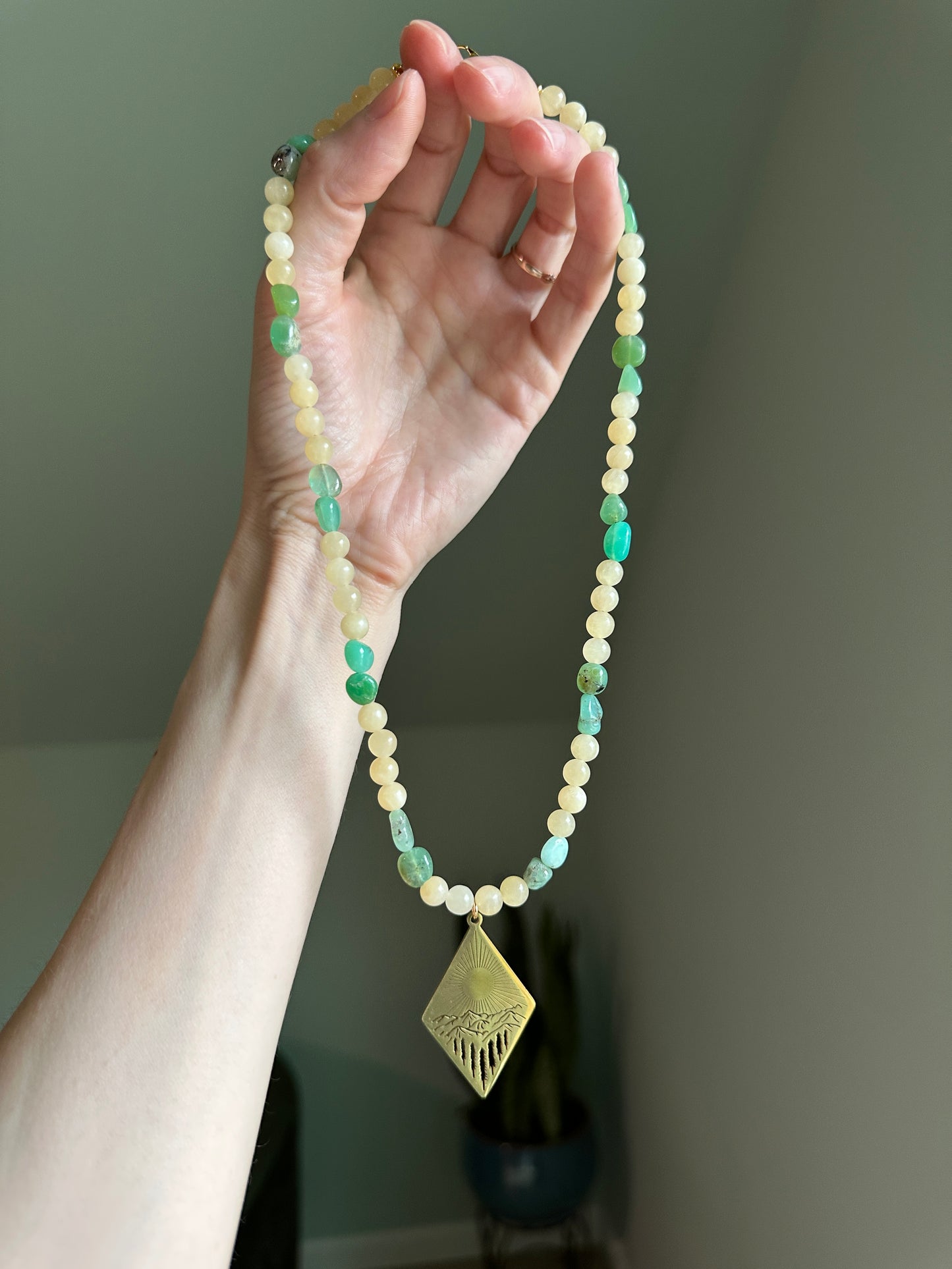 Golden Horizon Chrysoprase & Honey Stone Necklace
