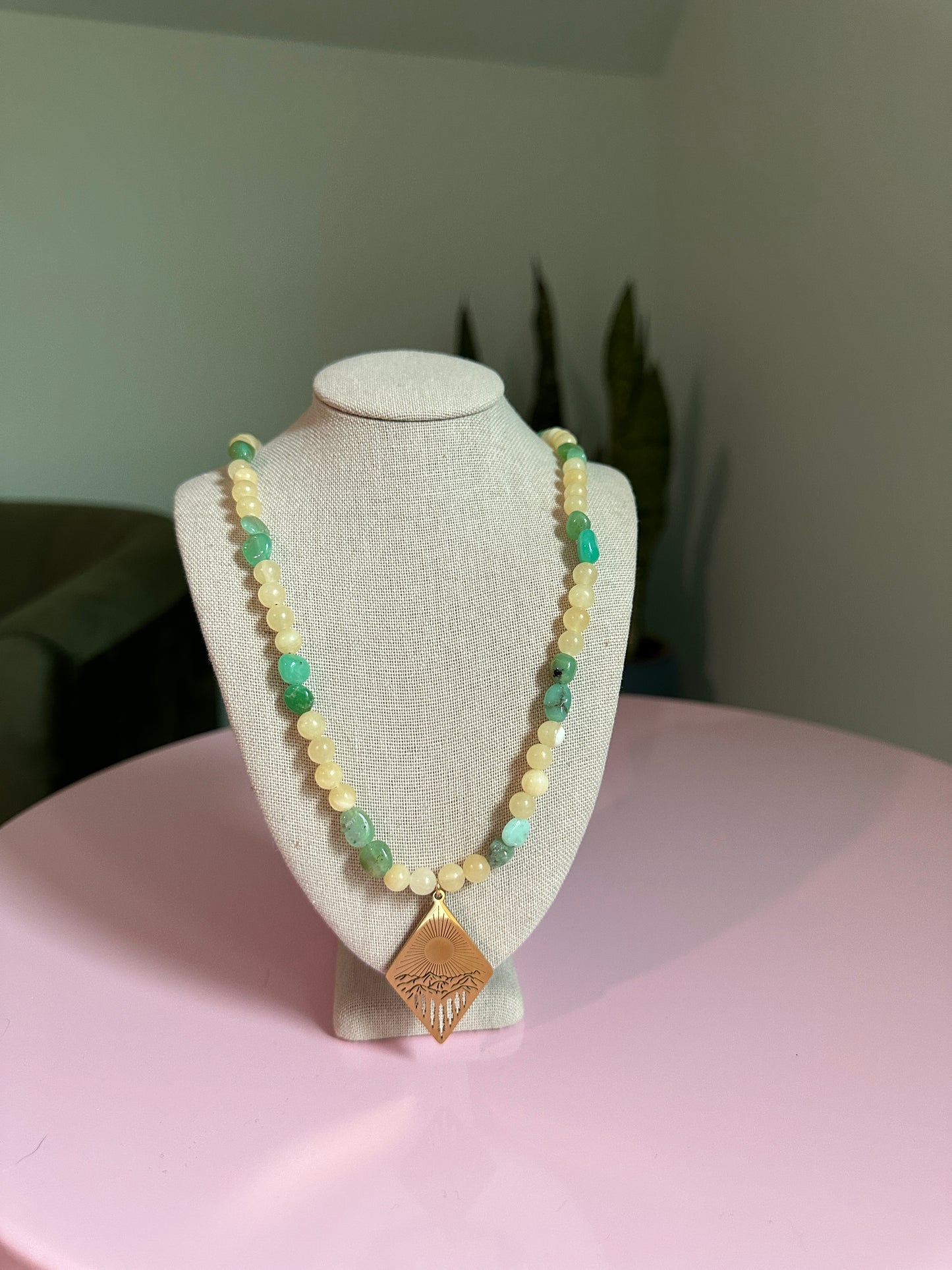 Golden Horizon Chrysoprase & Honey Stone Necklace