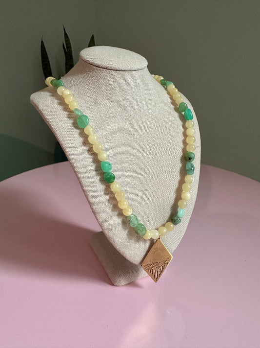 Golden Horizon Chrysoprase & Honey Stone Necklace