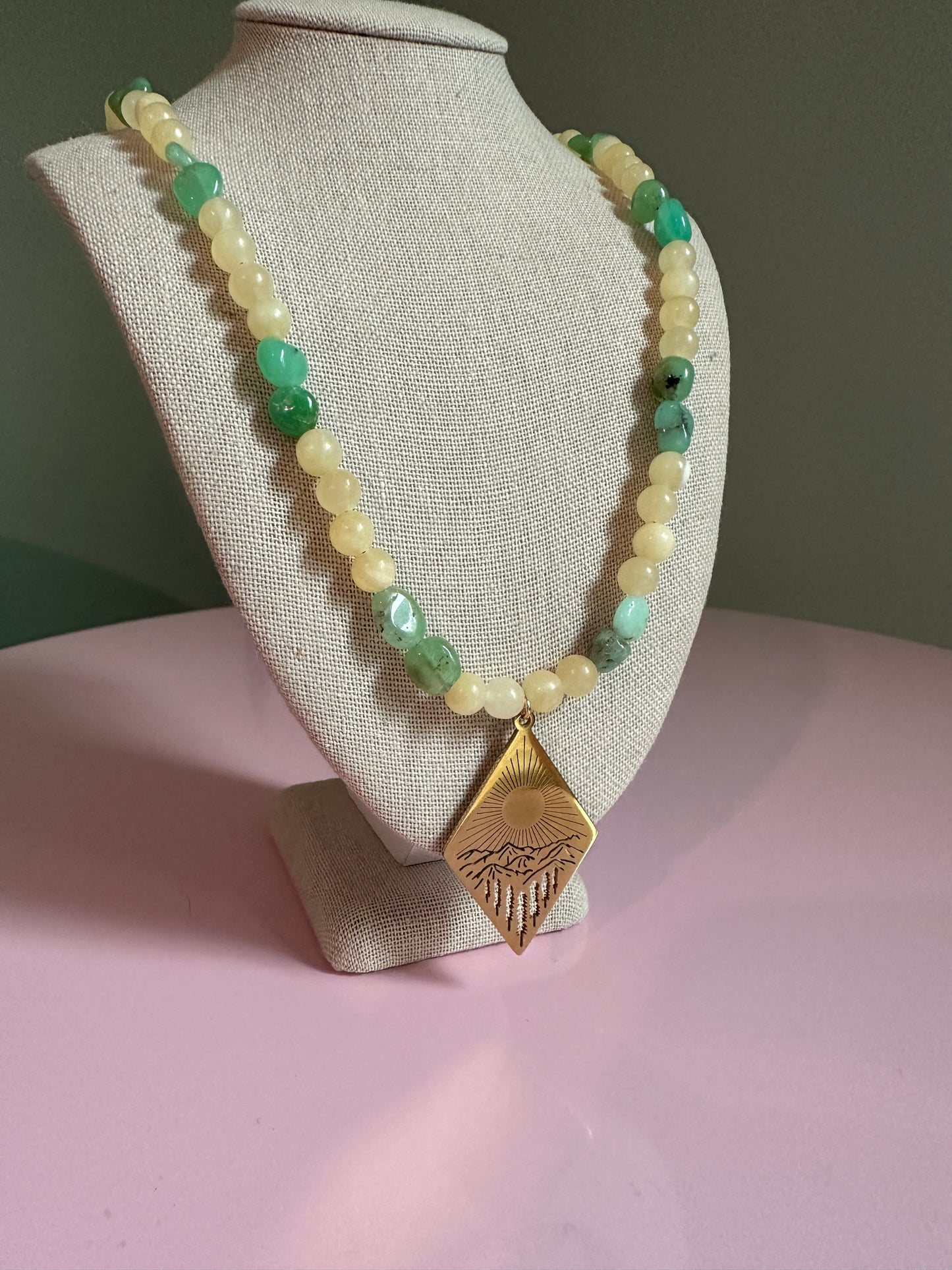 Golden Horizon Chrysoprase & Honey Stone Necklace