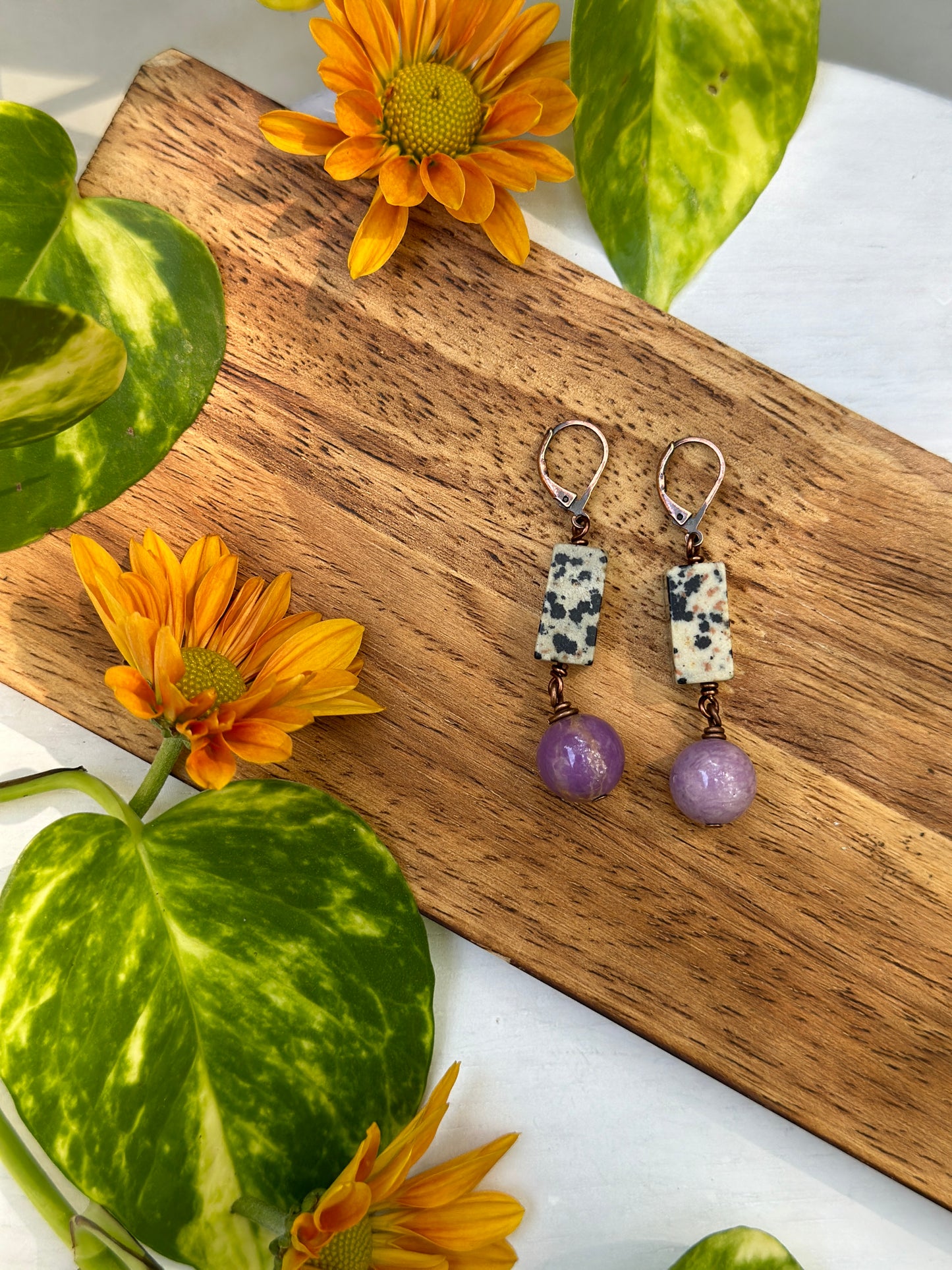 Retro Dalmatian Jasper and Phosphosiderite Earrings