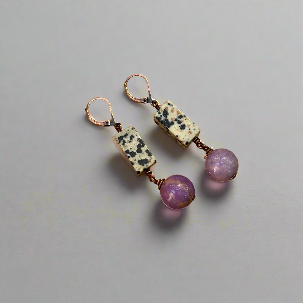Retro Dalmatian Jasper and Phosphosiderite Earrings